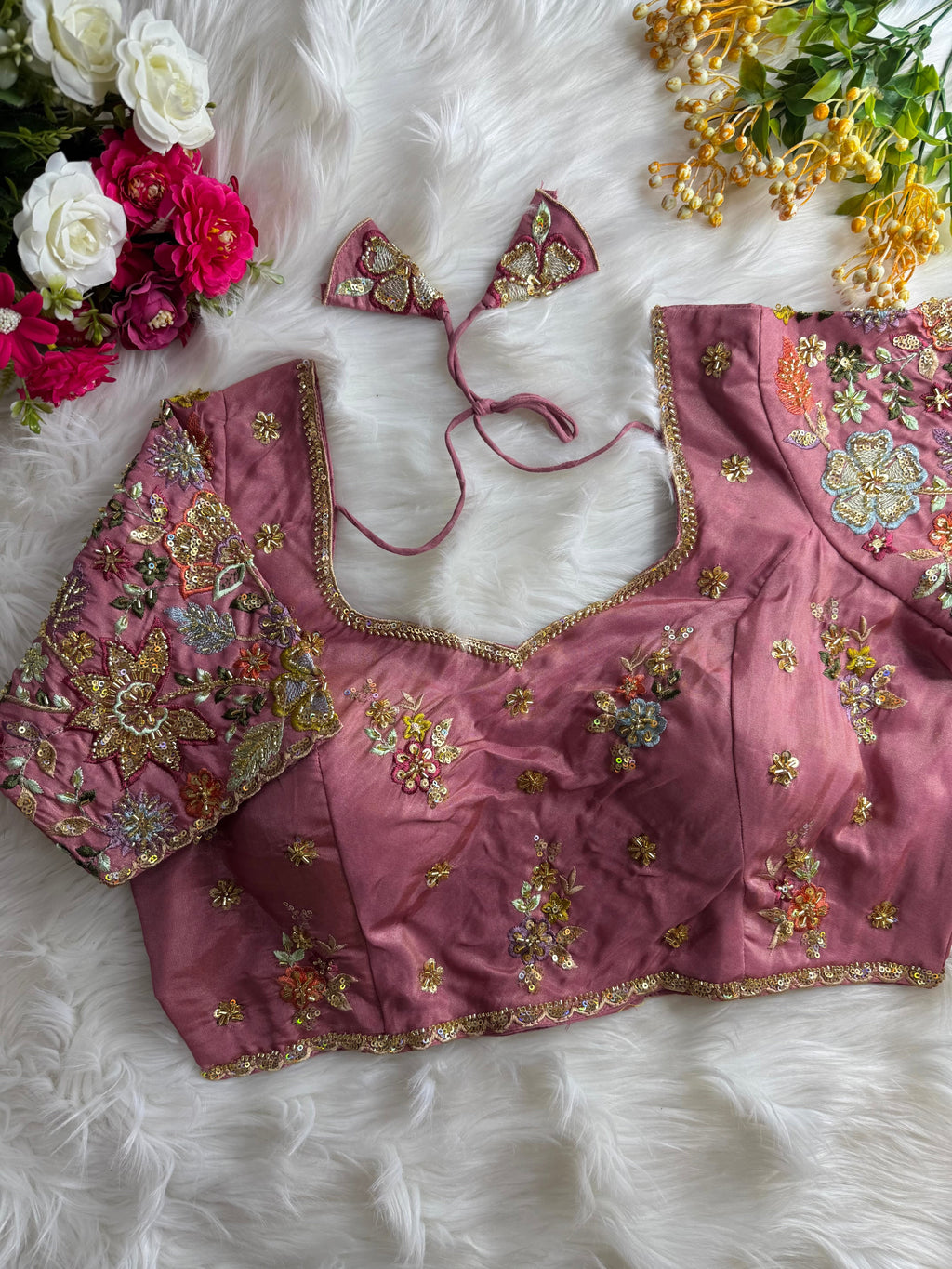 Beautiful Pure Silk handwork in All Over Sleeves Of Designer Blouse