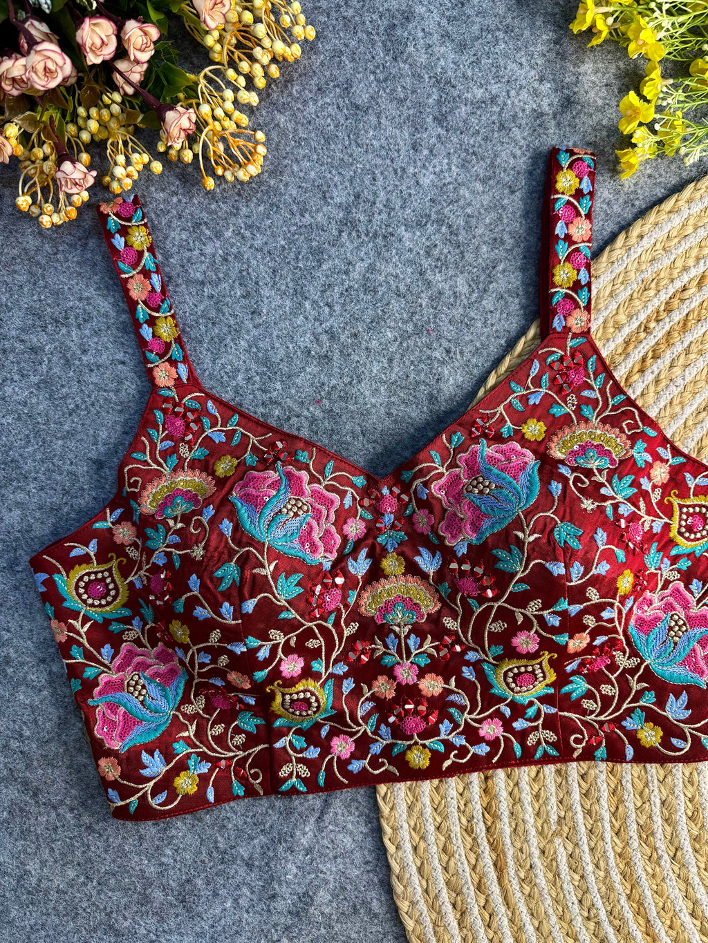 Multi Mirror Work Spaghetti Style Blouse