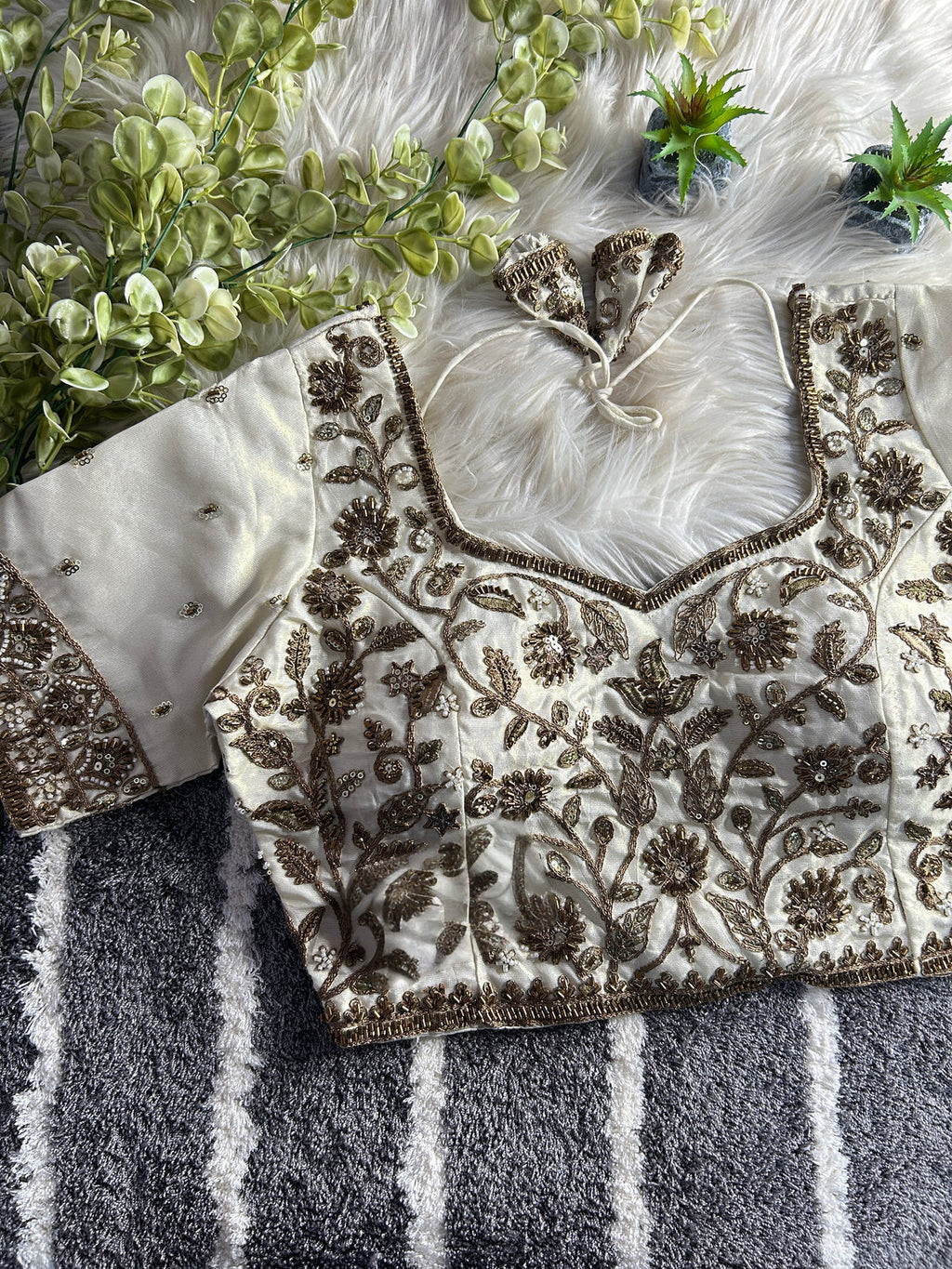 BEAUTIFUL HEAVY STARS  & BEADS COPPER MATCHING WORK BRIDAL BLOUSE