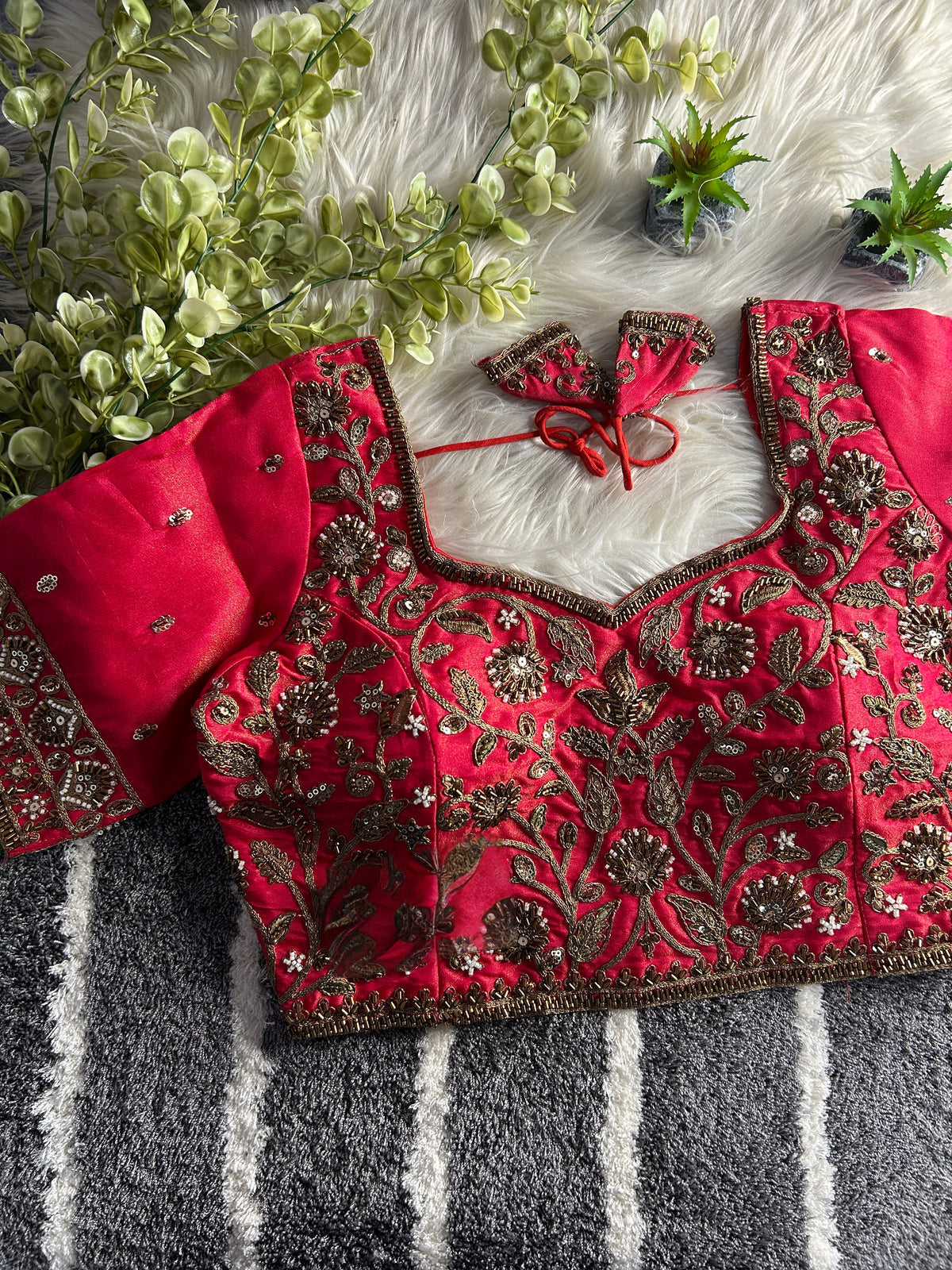 BEAUTIFUL HEAVY STARS  & BEADS COPPER MATCHING WORK BRIDAL BLOUSE