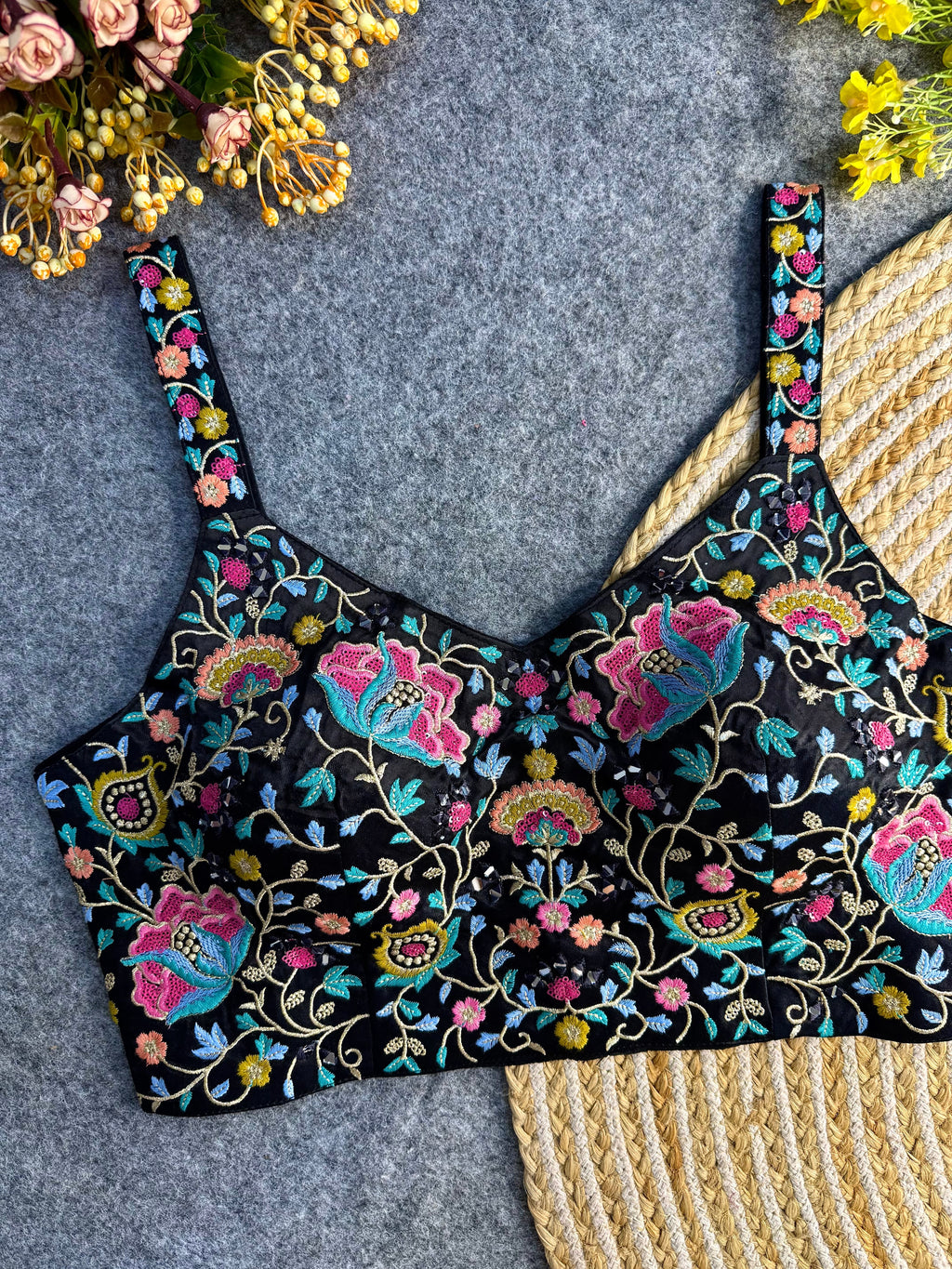 Multi Mirror Work Spaghetti Style Blouse