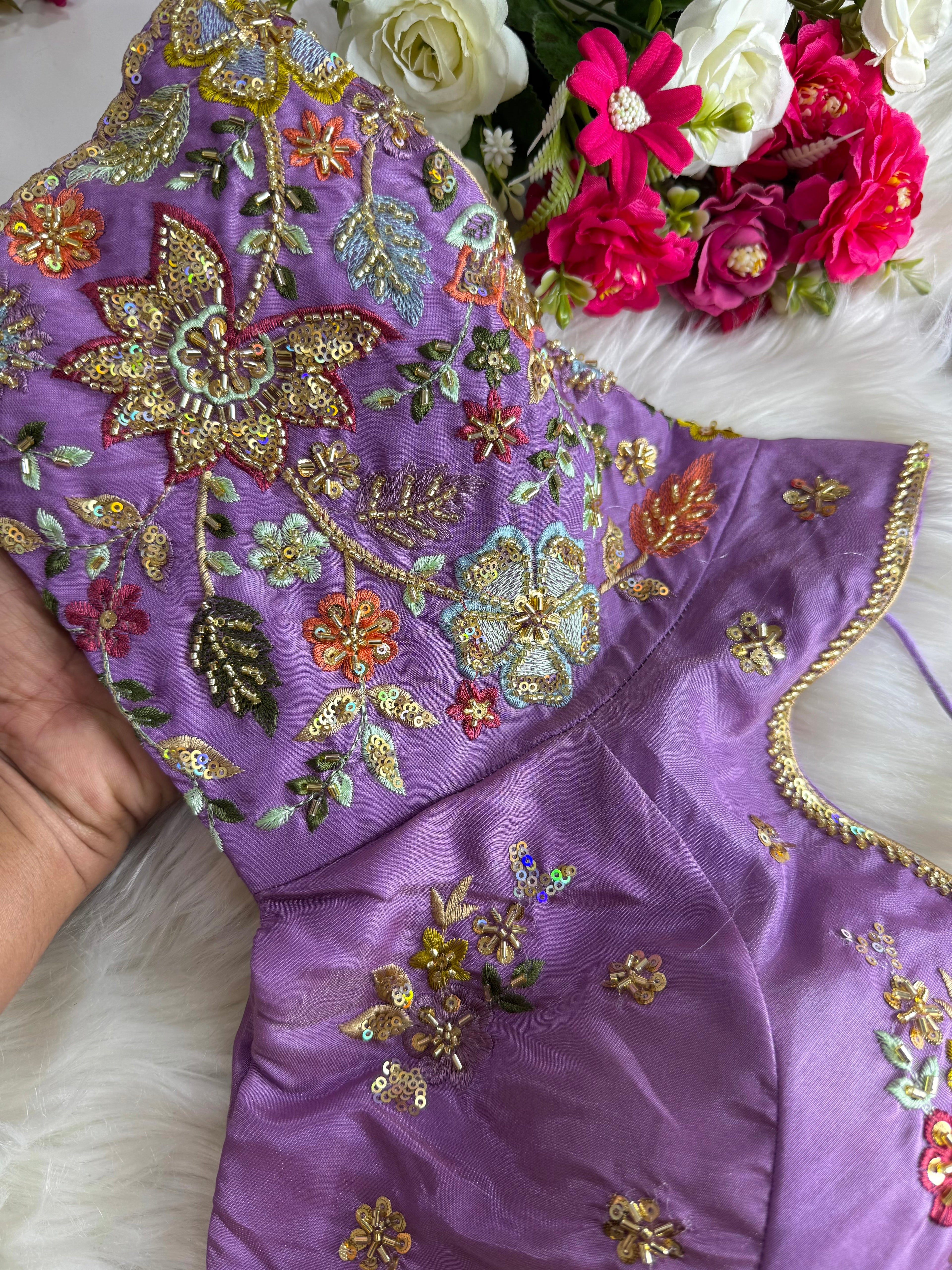 Beautiful Pure Silk handwork in All Over Sleeves Of Designer Blouse