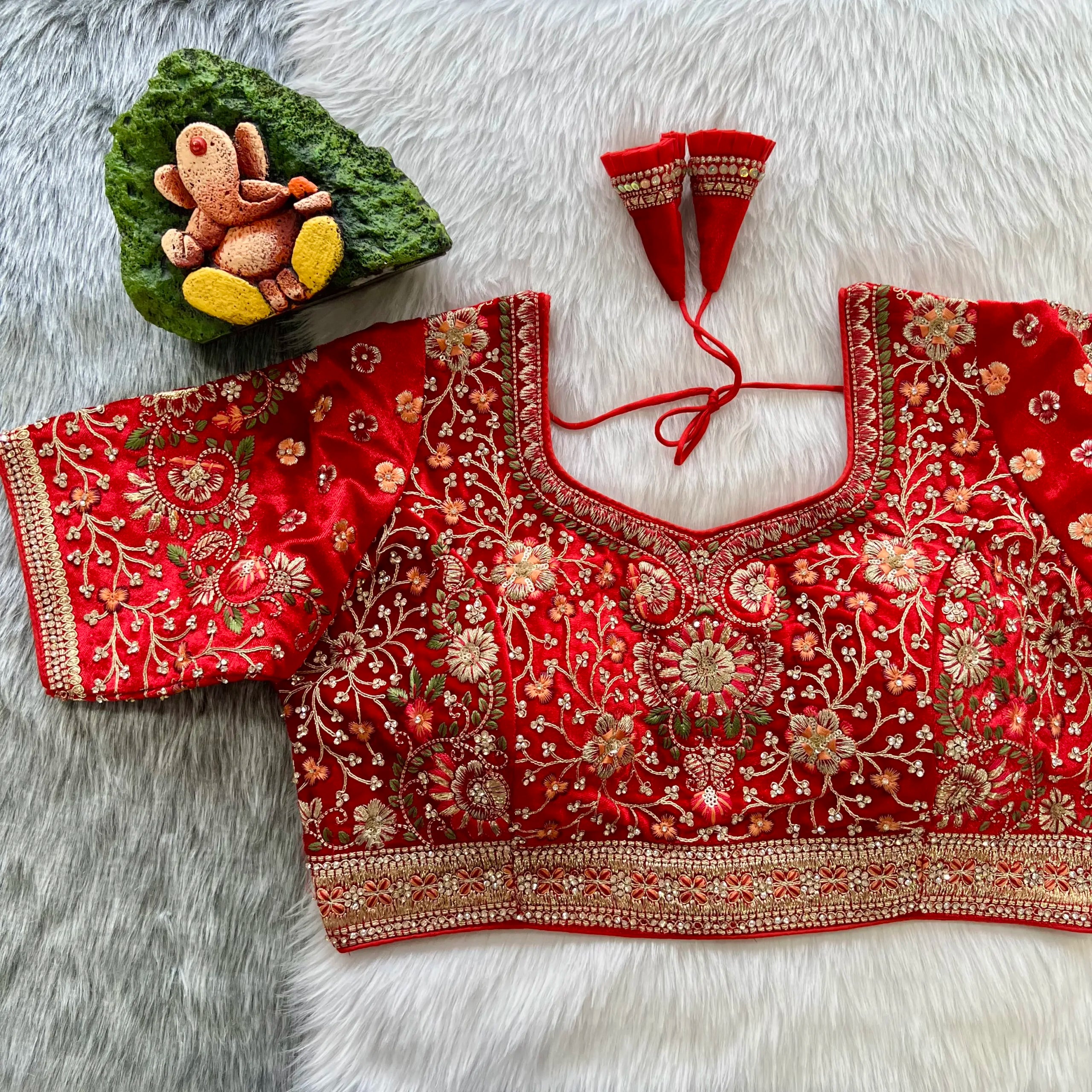 Luxury Velvet Bridal Blouse with Diamond Embroidery Handwork