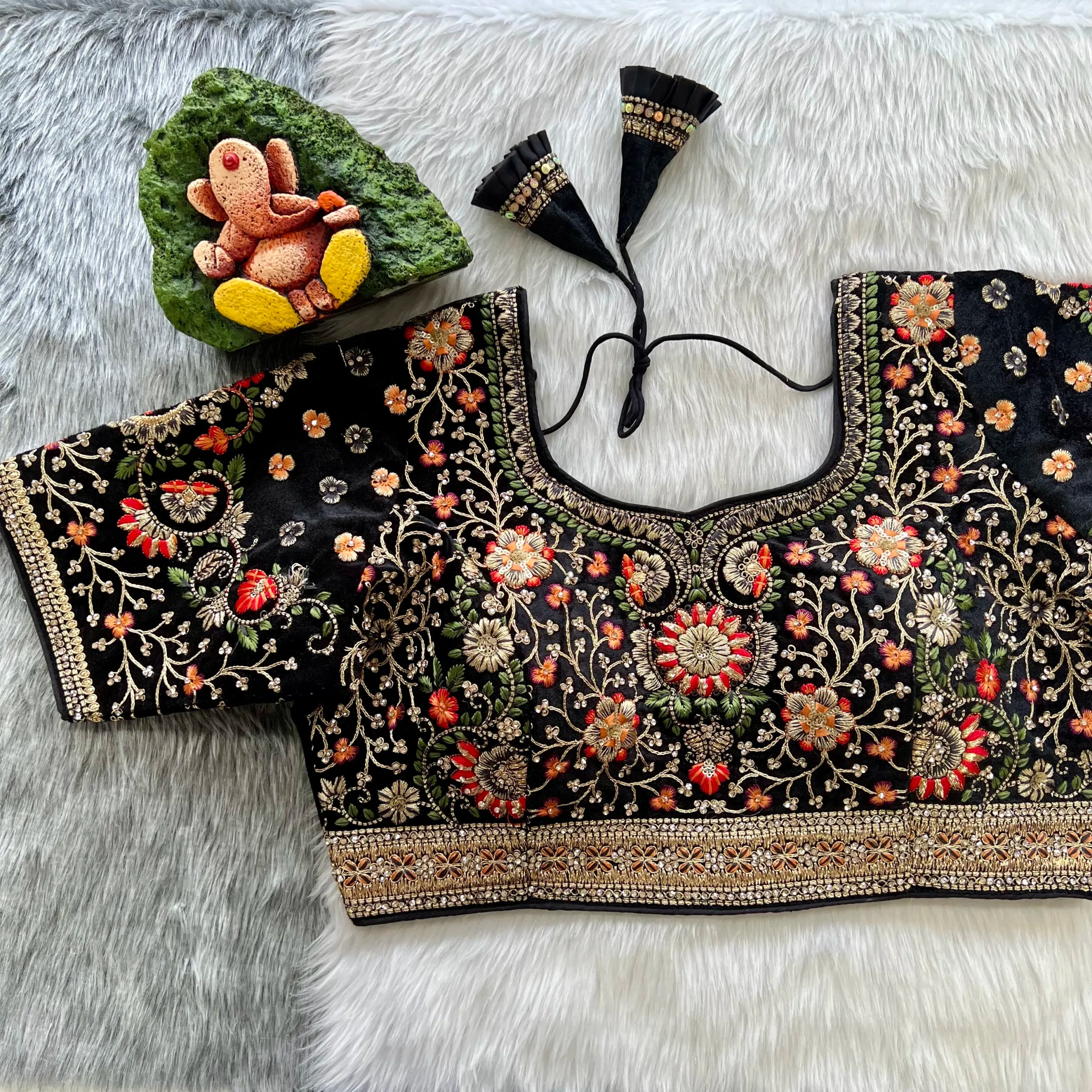 Luxury Velvet Bridal Blouse with Diamond Embroidery Handwork