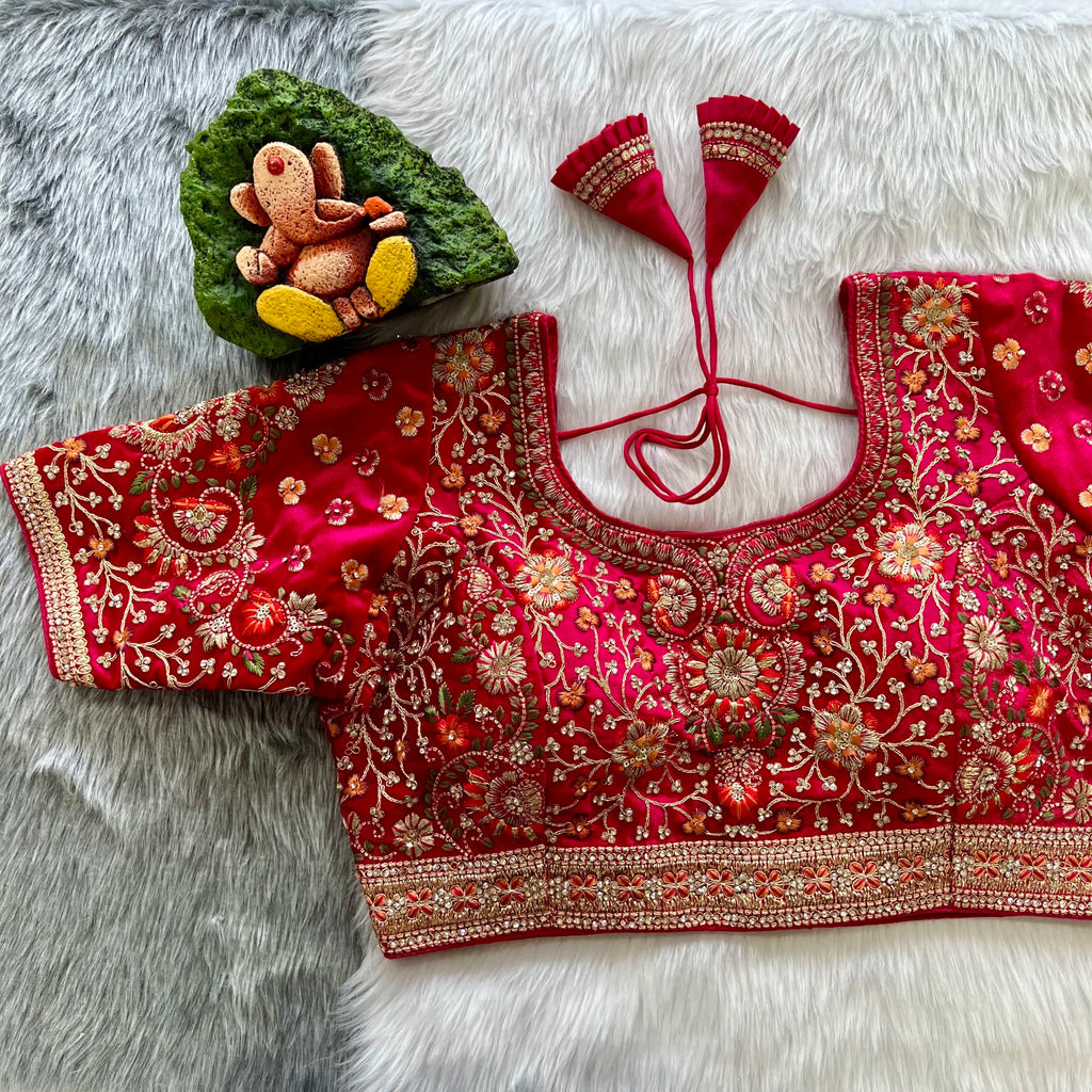 Luxury Velvet Bridal Blouse with Diamond Embroidery Handwork