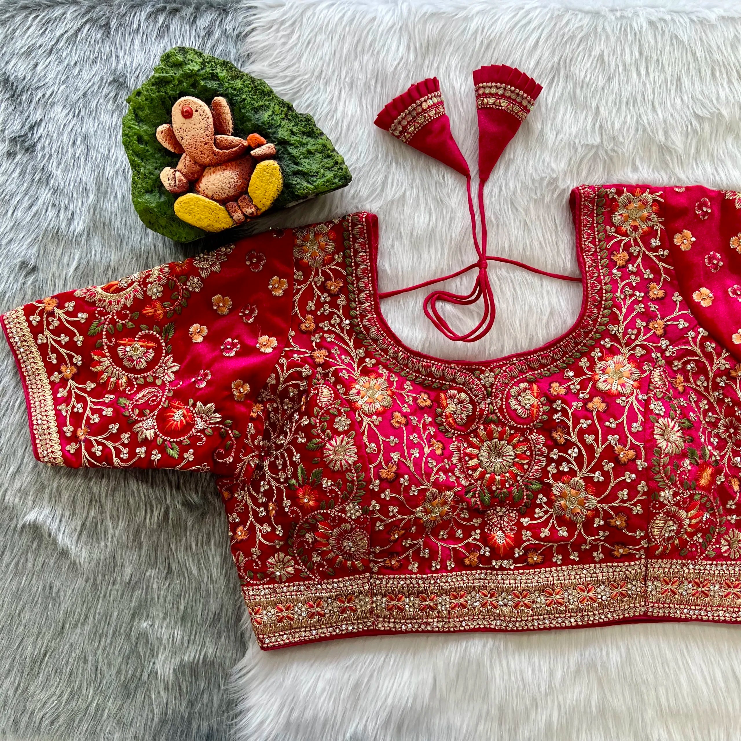 Luxury Velvet Bridal Blouse with Diamond Embroidery Handwork