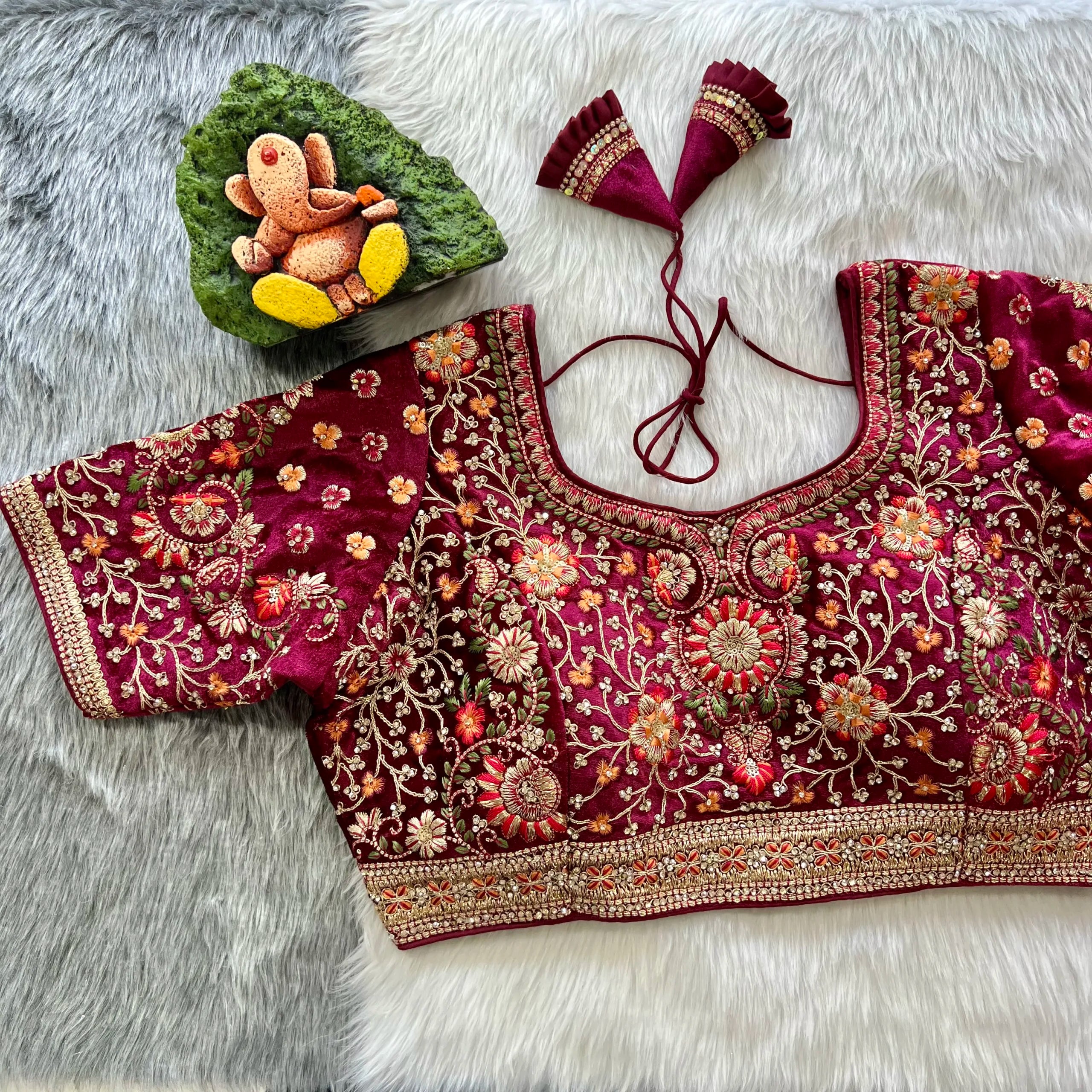 Luxury Velvet Bridal Blouse with Diamond Embroidery Handwork