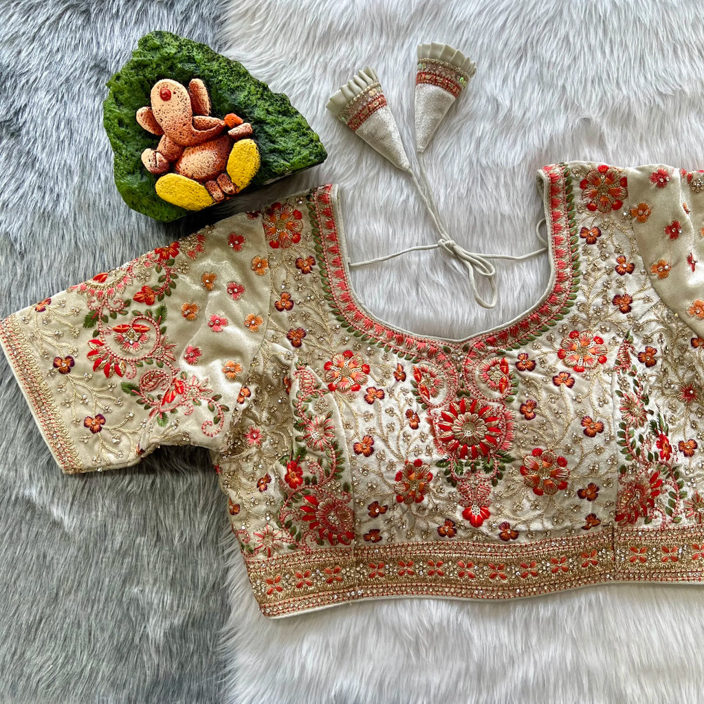 Luxury Velvet Bridal Blouse with Diamond Embroidery Handwork