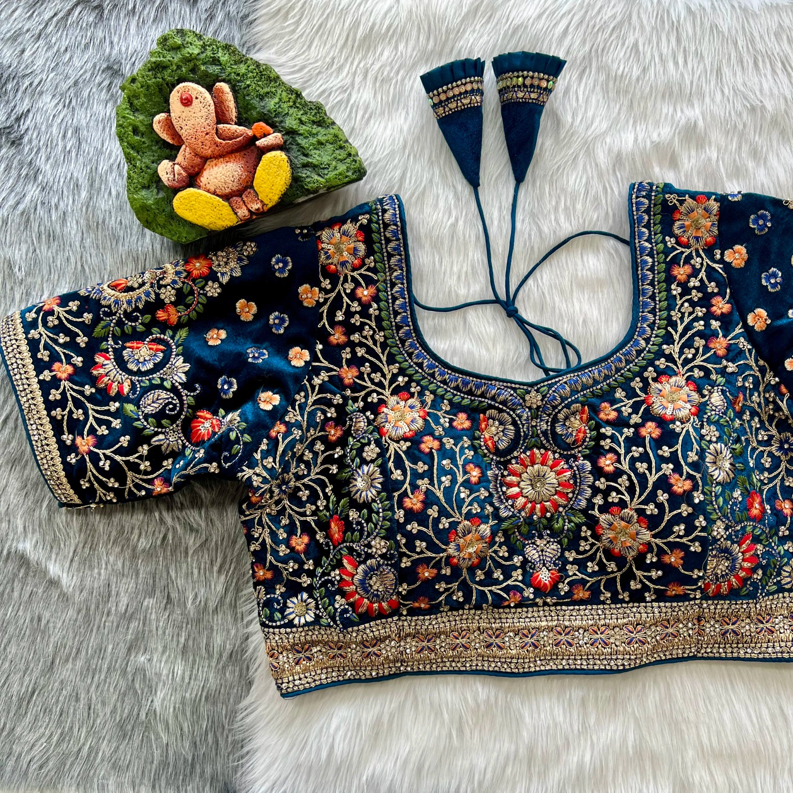 Luxury Velvet Bridal Blouse with Diamond Embroidery Handwork