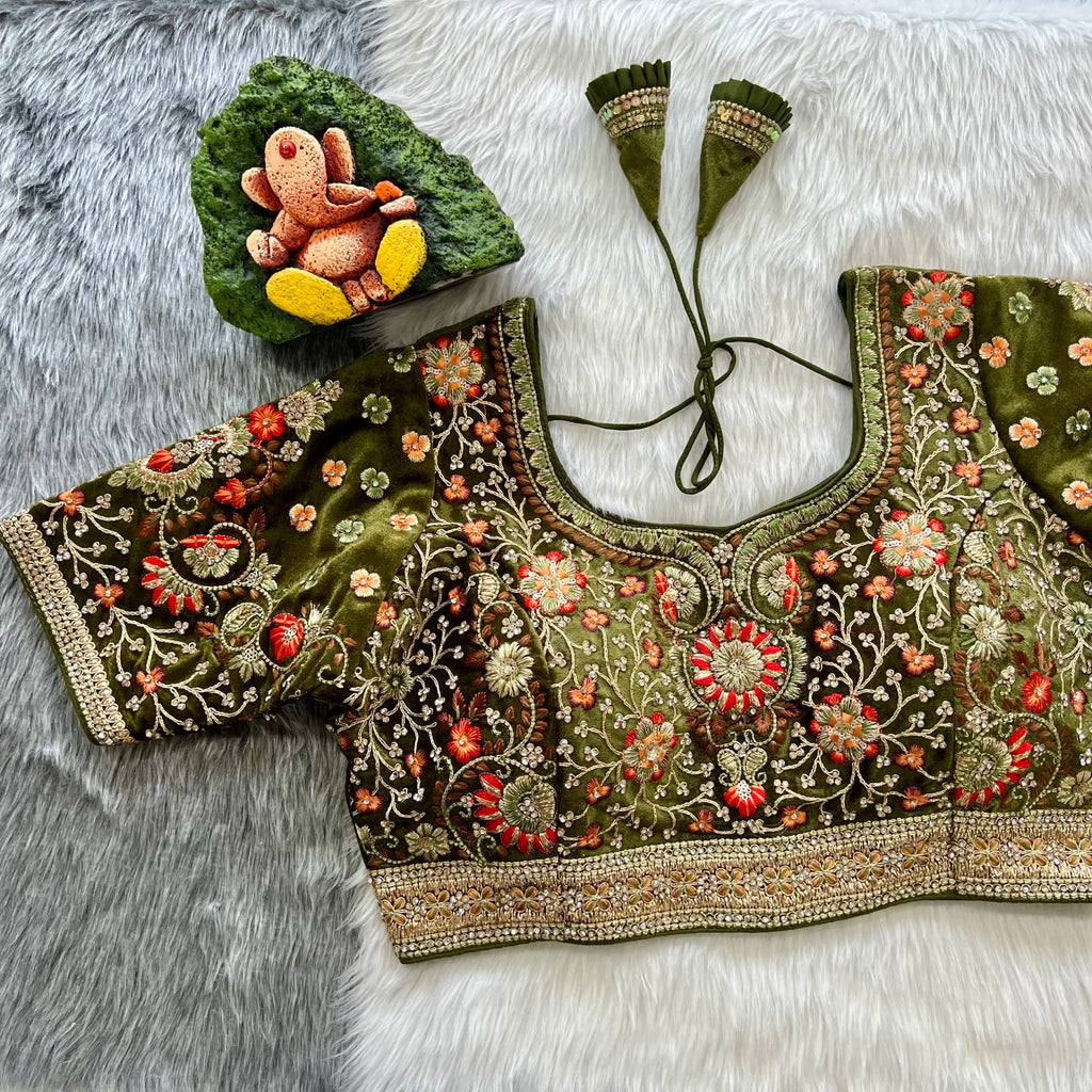 Luxury Velvet Bridal Blouse with Diamond Embroidery Handwork