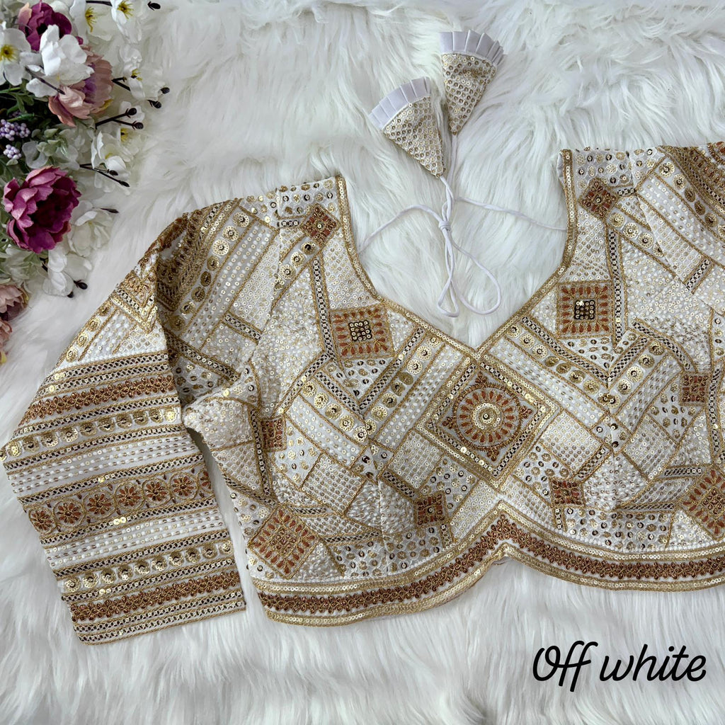 Beautiful Heavy 3/4th Long Sleeves Apple-Cut Bridal Blouse