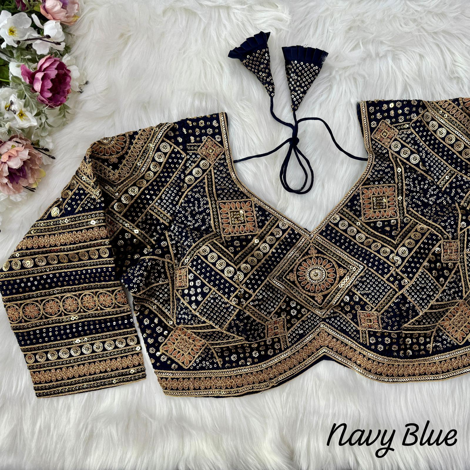 Beautiful Heavy 3/4th Long Sleeves Apple-Cut Bridal Blouse