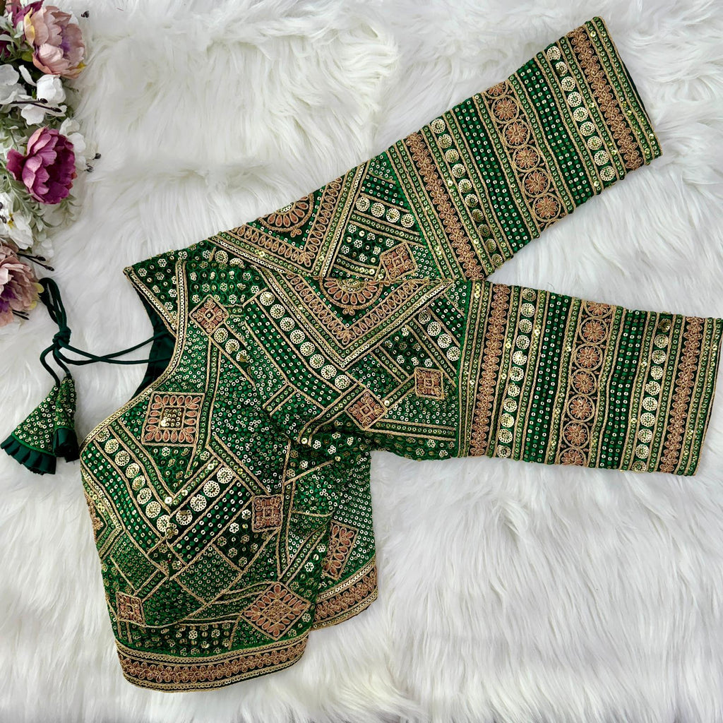 Beautiful Heavy 3/4th Long Sleeves Apple-Cut Bridal Blouse