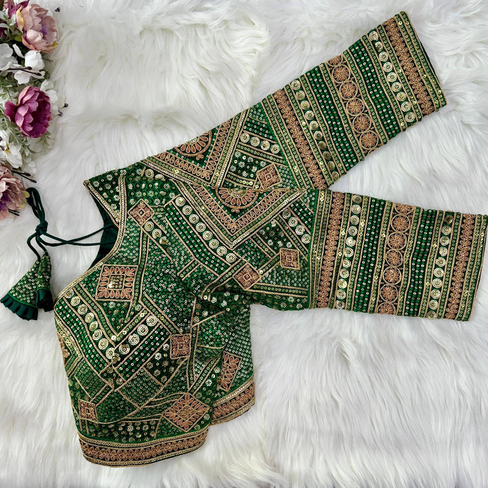 Beautiful Heavy 3/4th Long Sleeves Apple-Cut Bridal Blouse