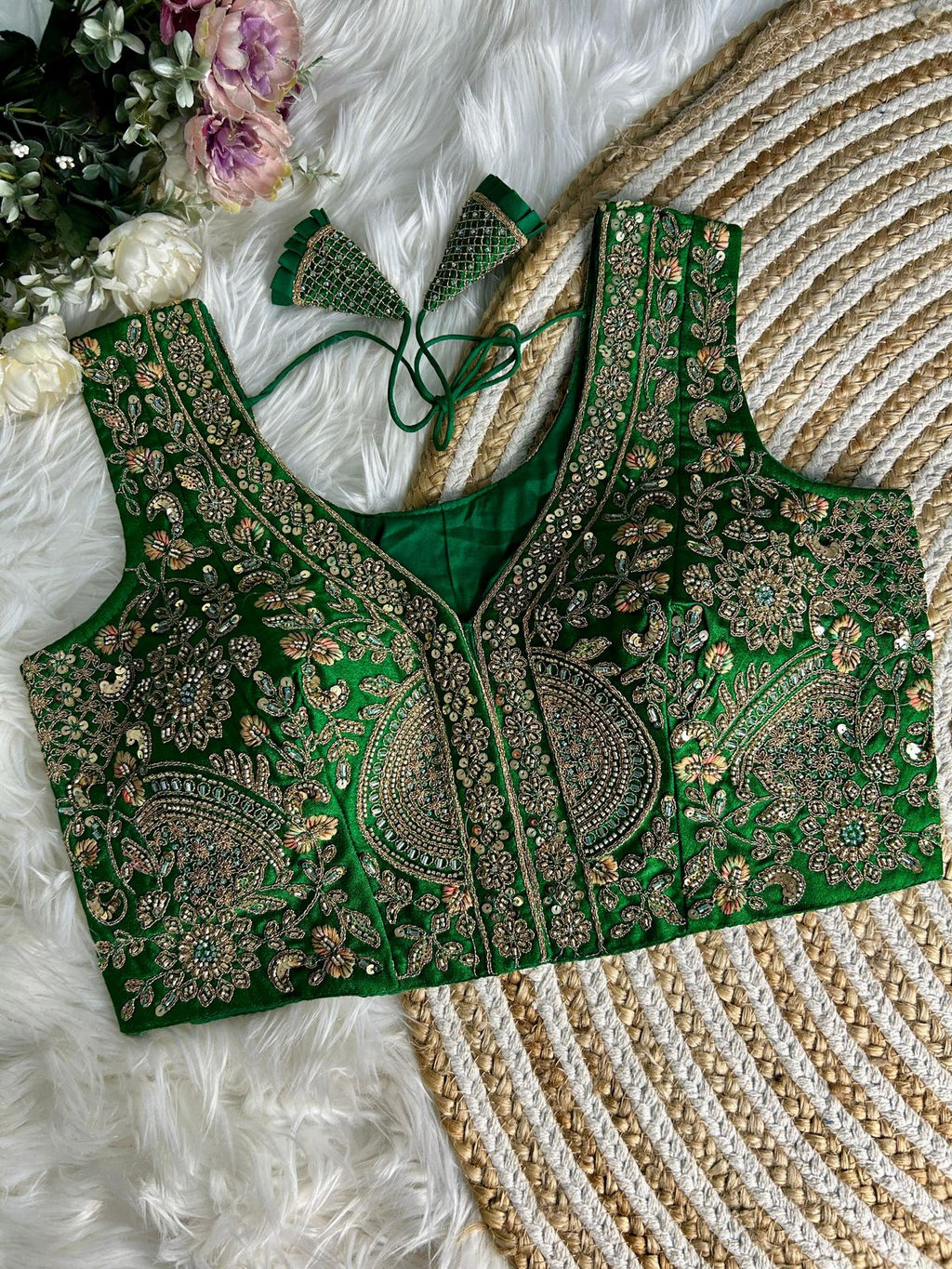 Fancy Bridal Blouse with Heavy Embroidery & Latkans in Italian Silk