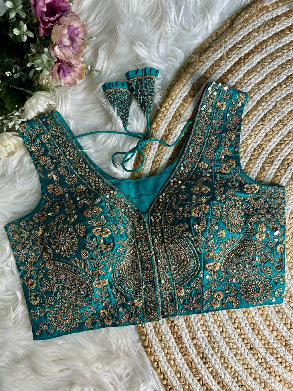 Fancy Bridal Blouse with Heavy Embroidery & Latkans in Italian Silk