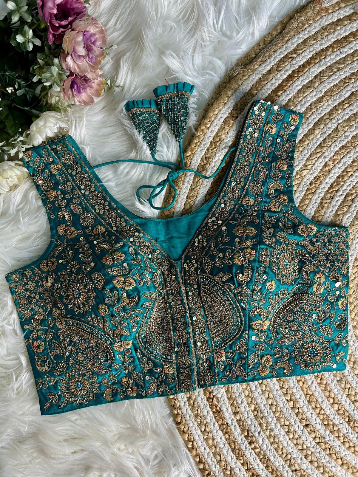 Fancy Bridal Blouse with Heavy Embroidery & Latkans in Italian Silk
