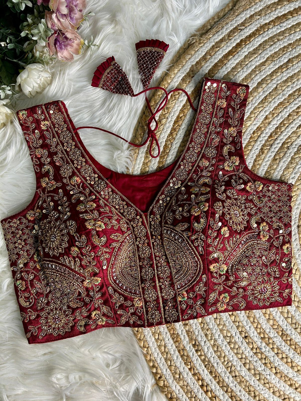 Fancy Bridal Blouse with Heavy Embroidery & Latkans in Italian Silk