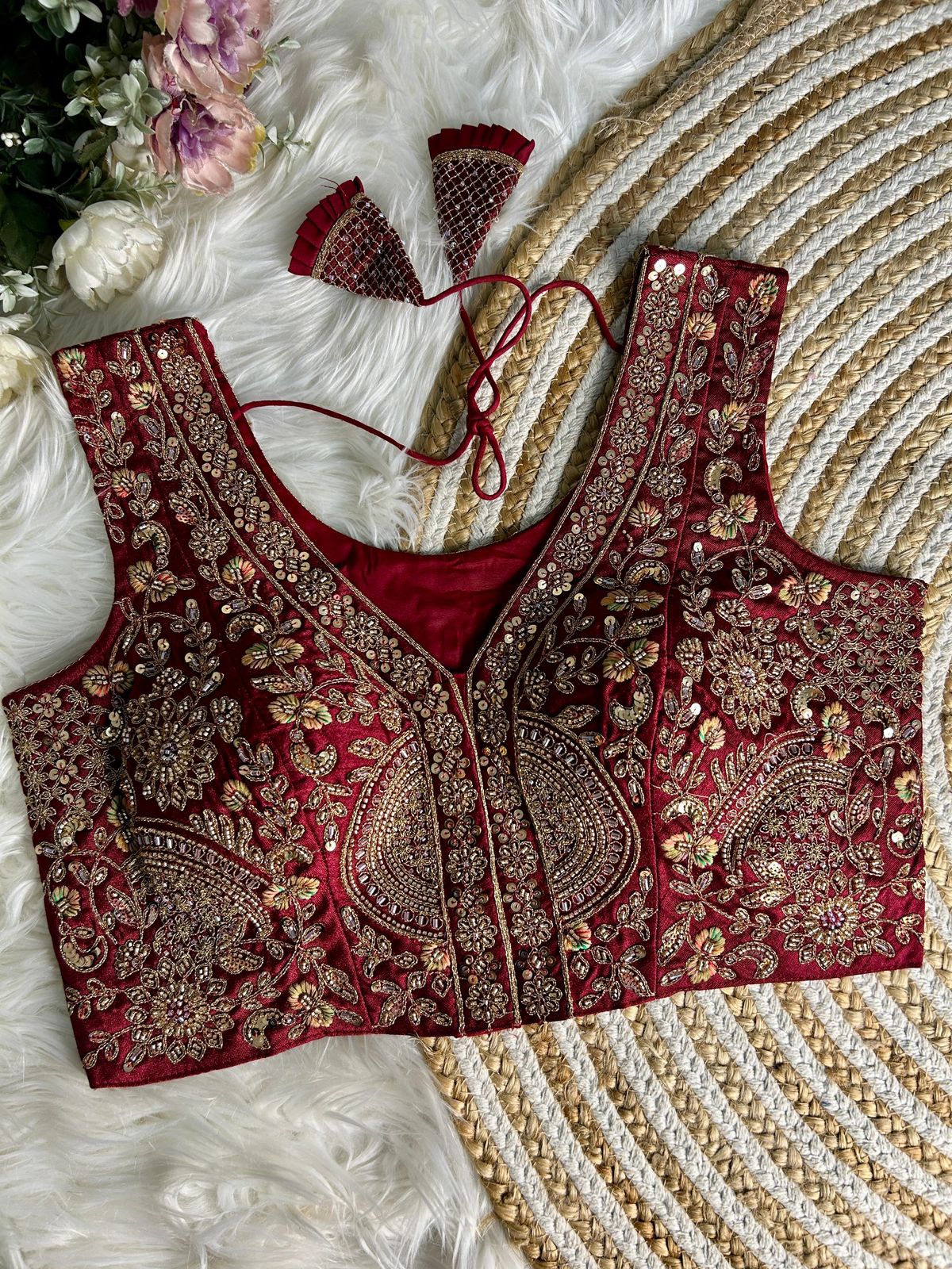 Fancy Bridal Blouse with Heavy Embroidery & Latkans in Italian Silk