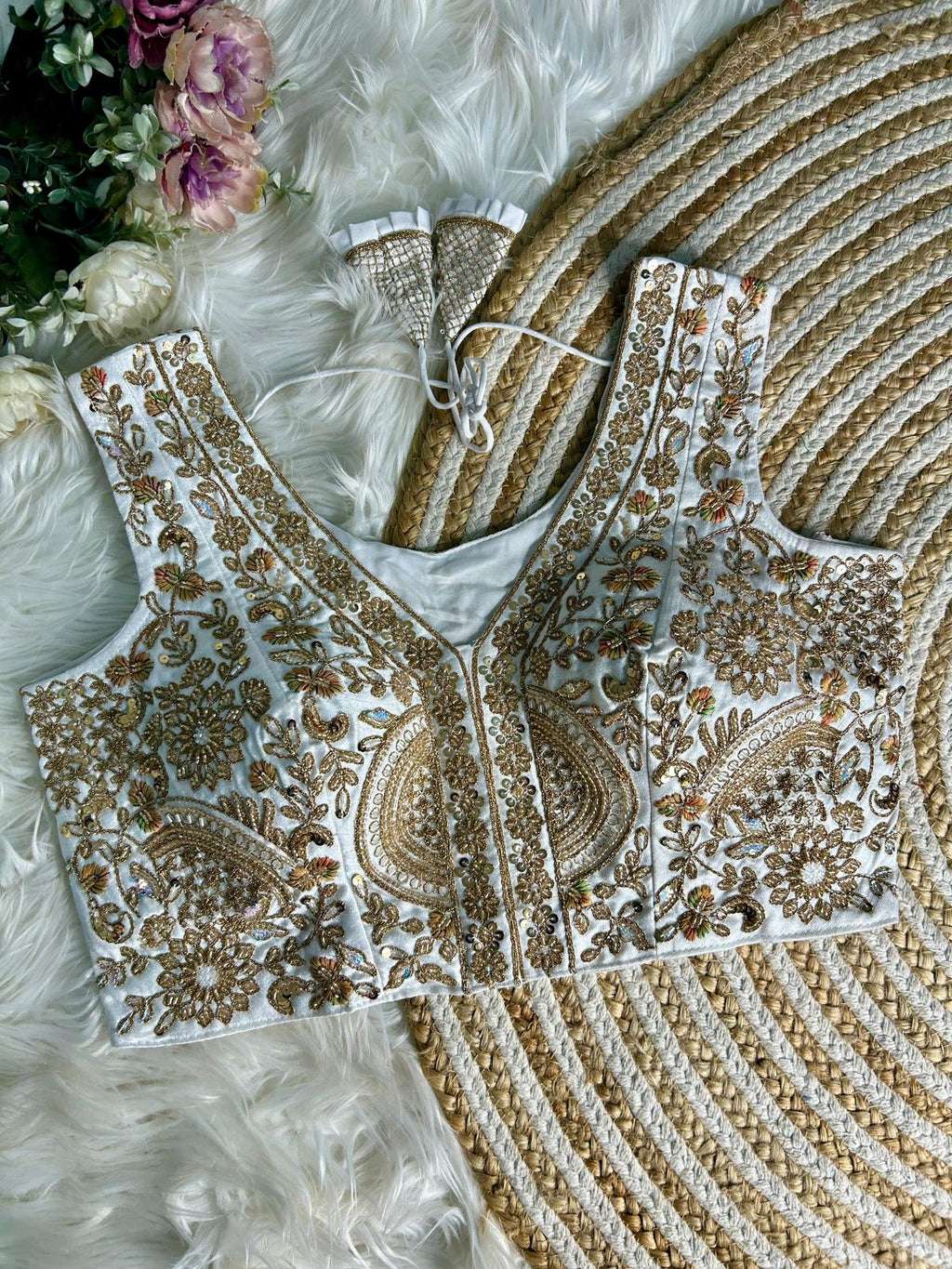 Fancy Bridal Blouse with Heavy Embroidery & Latkans in Italian Silk