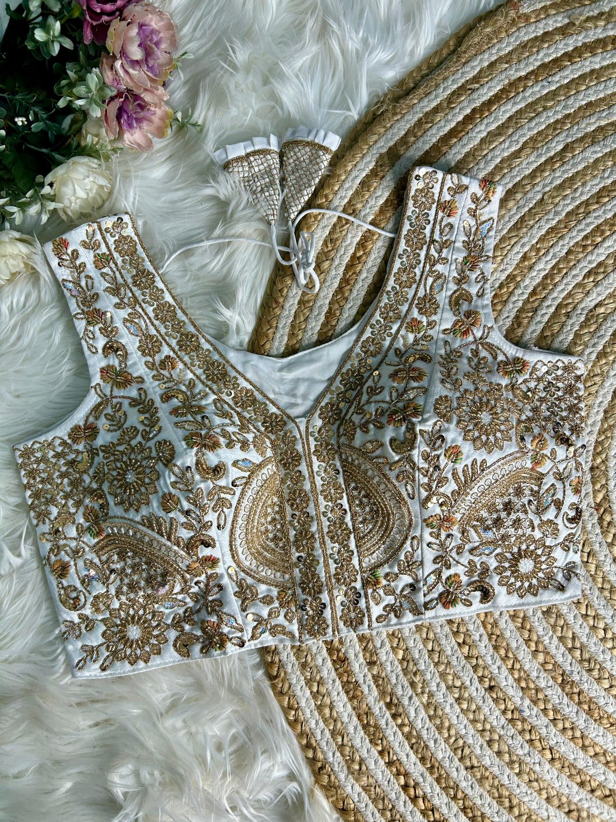 Fancy Bridal Blouse with Heavy Embroidery & Latkans in Italian Silk