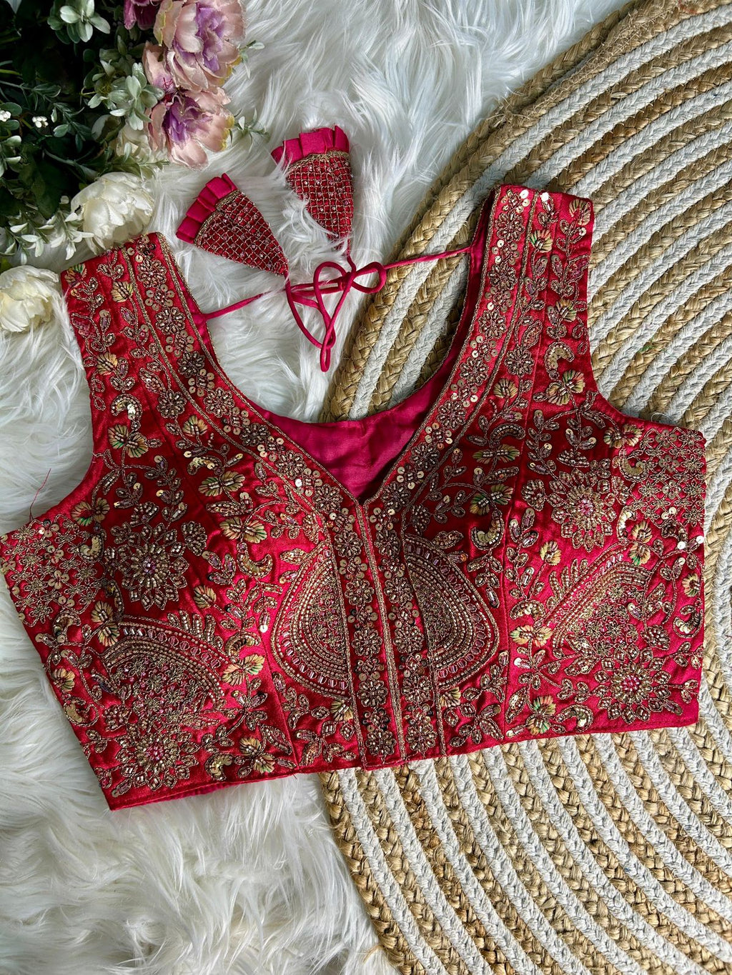 Fancy Bridal Blouse with Heavy Embroidery & Latkans in Italian Silk