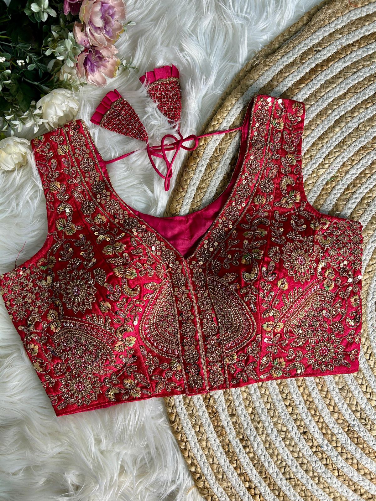 Fancy Bridal Blouse with Heavy Embroidery & Latkans in Italian Silk