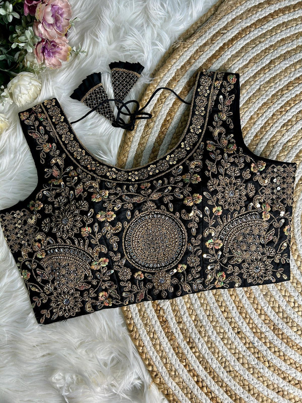 Fancy Bridal Blouse with Heavy Embroidery & Latkans in Italian Silk