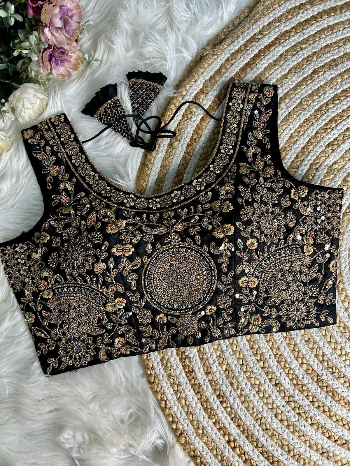 Fancy Bridal Blouse with Heavy Embroidery & Latkans in Italian Silk