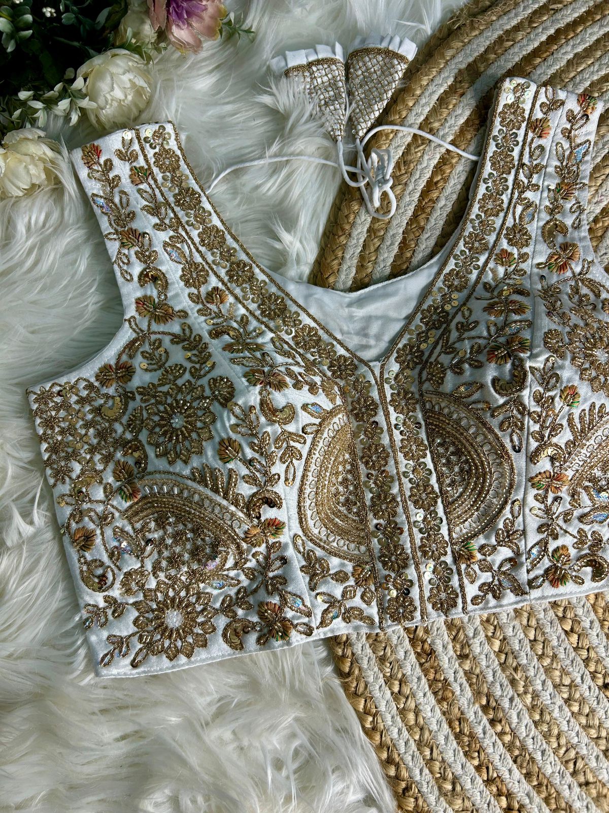 Fancy Bridal Blouse with Heavy Embroidery & Latkans in Italian Silk