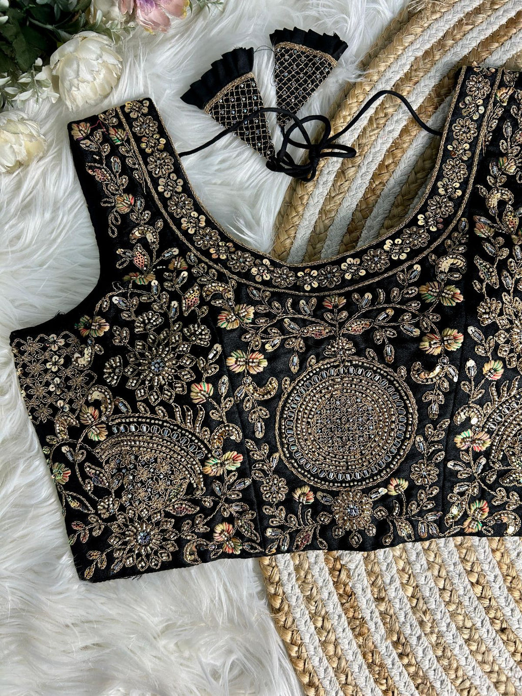 Fancy Bridal Blouse with Heavy Embroidery & Latkans in Italian Silk