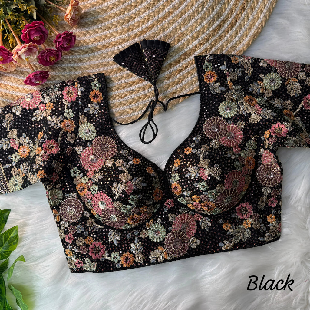 Sabyasachi-Inspired Fox Georgette Readymade Embroidery Work Blouse