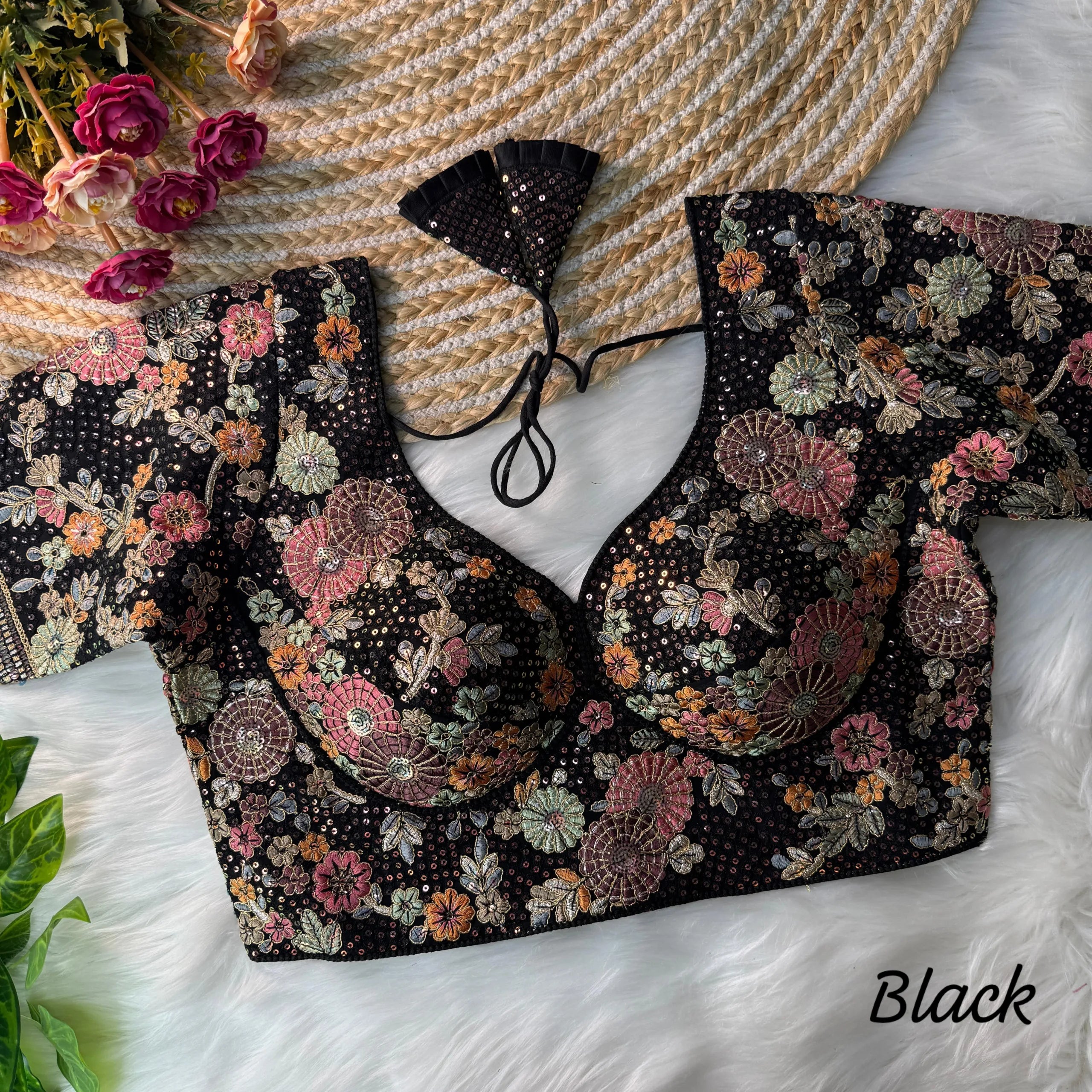 Sabyasachi-Inspired Fox Georgette Readymade Embroidery Work Blouse