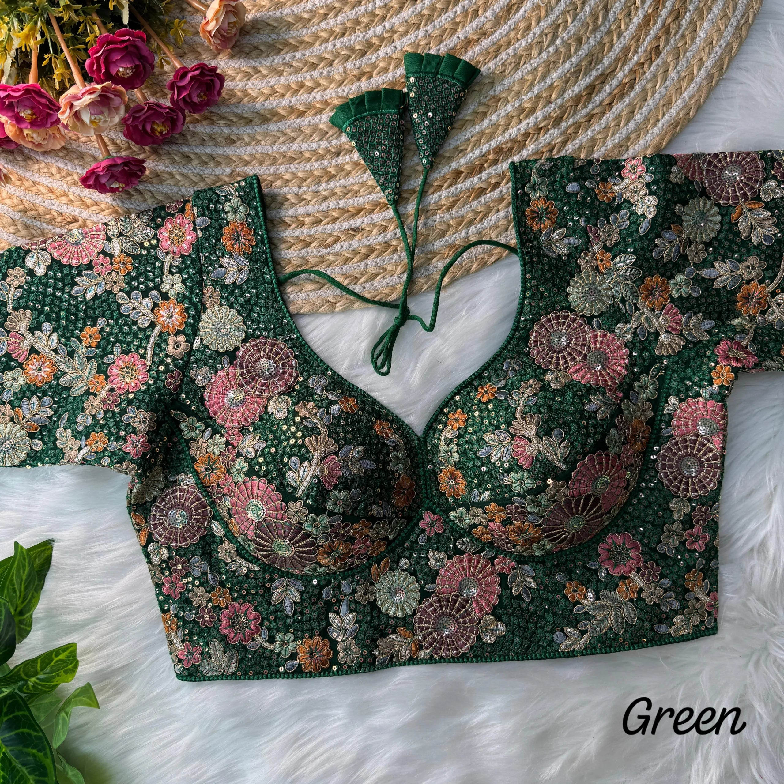 Sabyasachi-Inspired Fox Georgette Readymade Embroidery Work Blouse