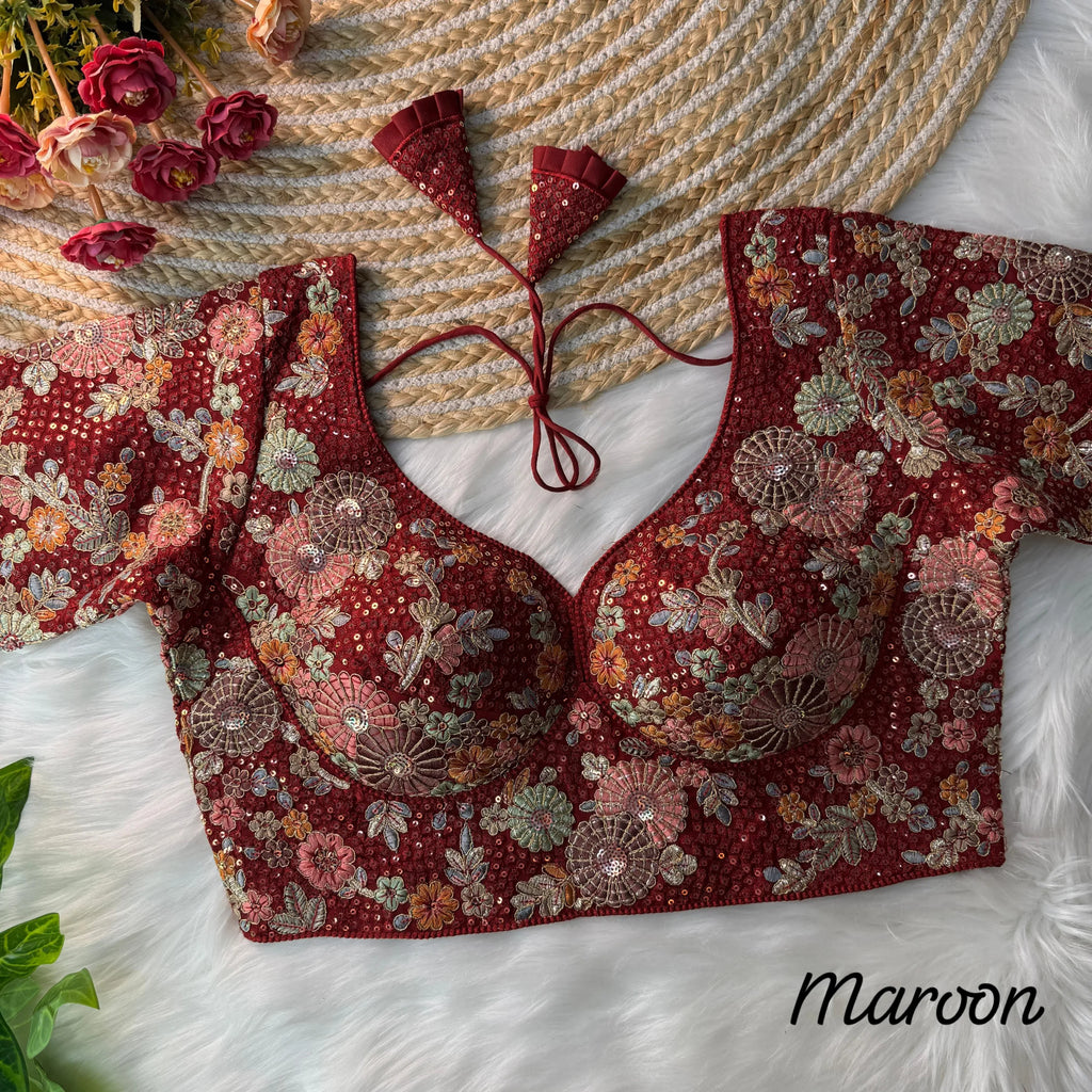 Sabyasachi-Inspired Fox Georgette Readymade Embroidery Work Blouse