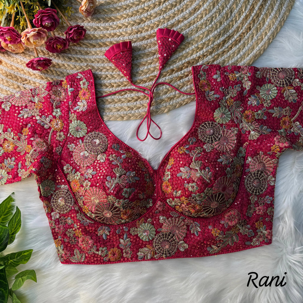 Sabyasachi-Inspired Fox Georgette Readymade Embroidery Work Blouse