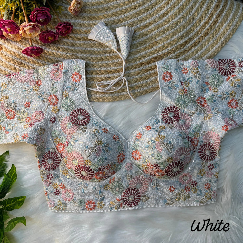 Sabyasachi-Inspired Fox Georgette Readymade Embroidery Work Blouse