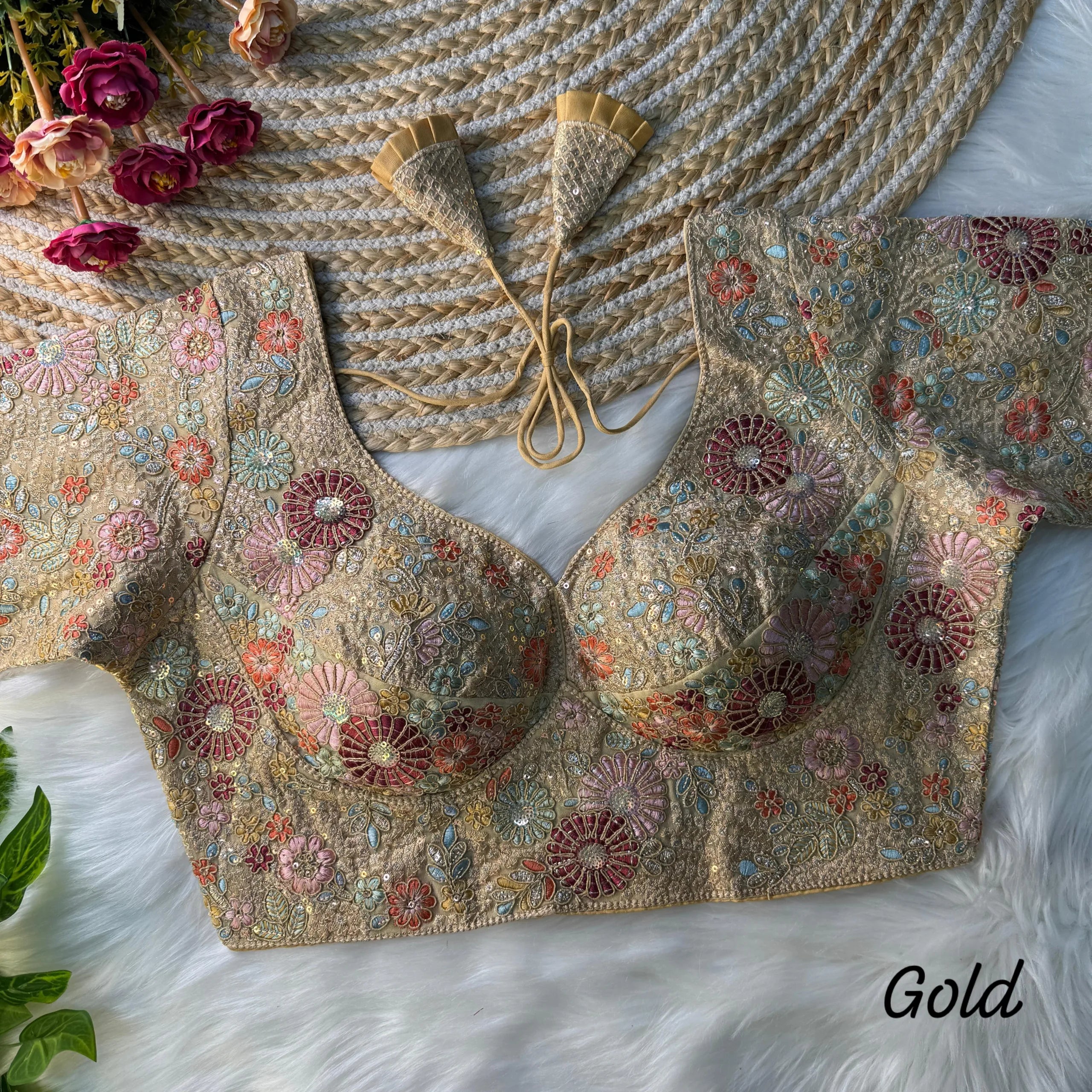 Sabyasachi-Inspired Fox Georgette Readymade Embroidery Work Blouse