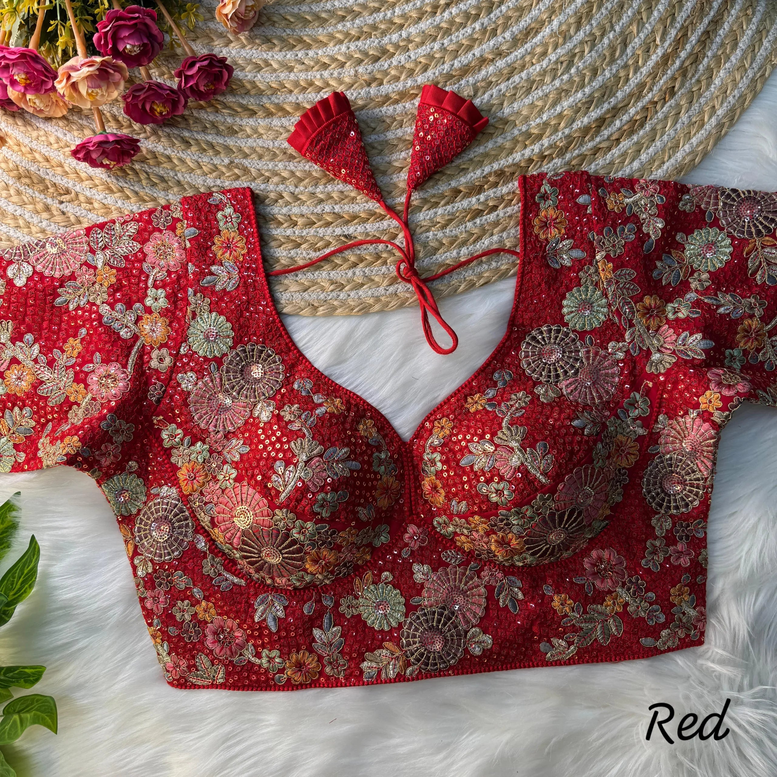 Sabyasachi-Inspired Fox Georgette Readymade Embroidery Work Blouse