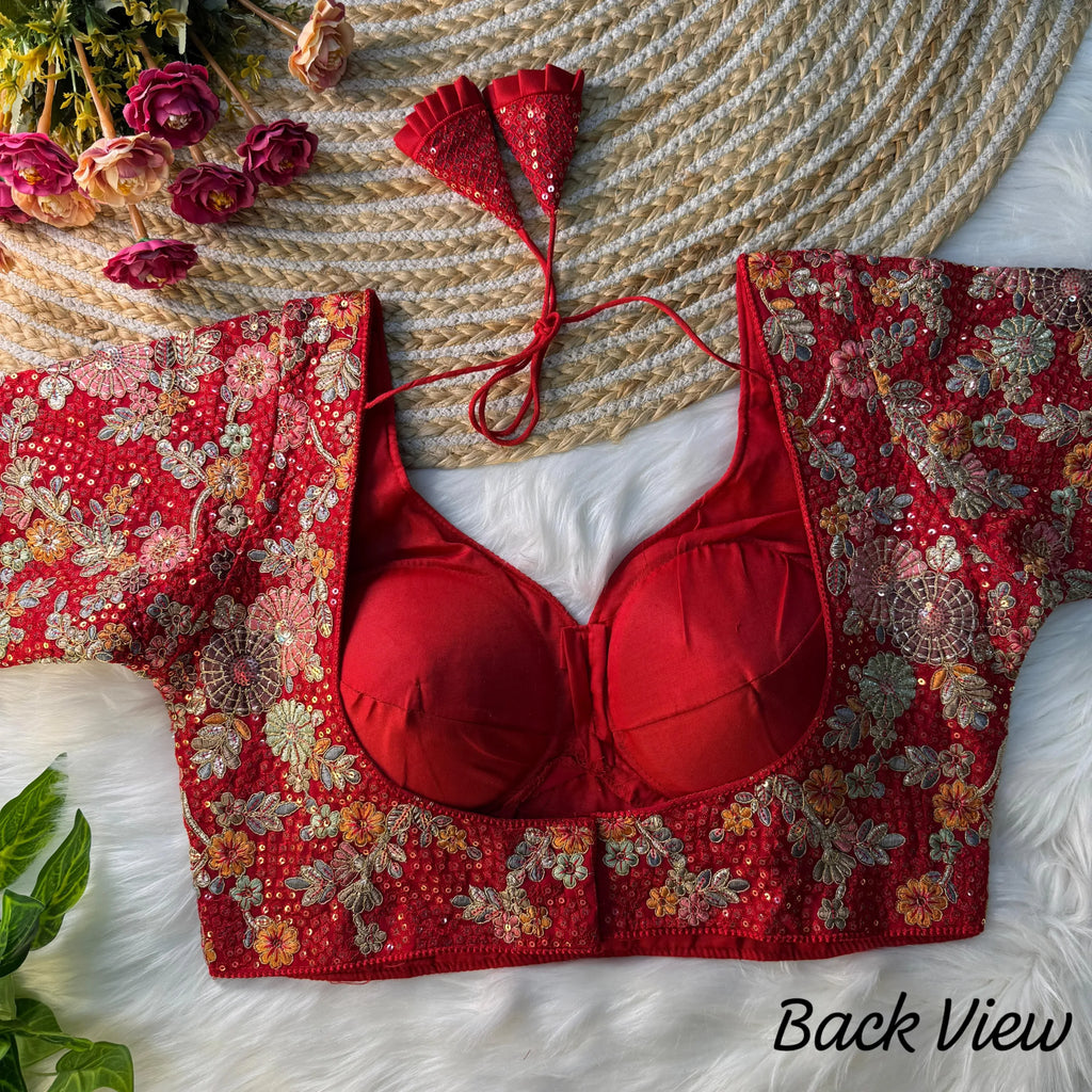 Sabyasachi-Inspired Fox Georgette Readymade Embroidery Work Blouse