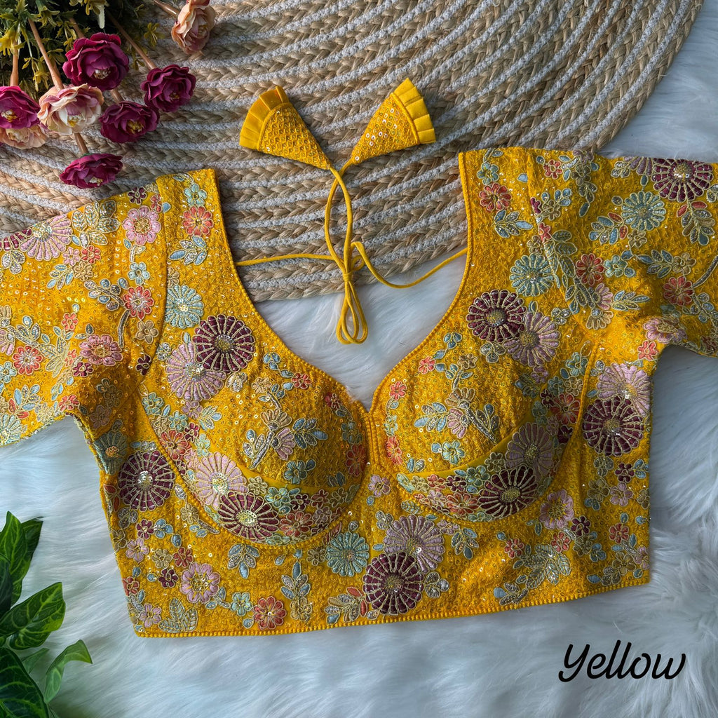 Sabyasachi-Inspired Fox Georgette Readymade Embroidery Work Blouse