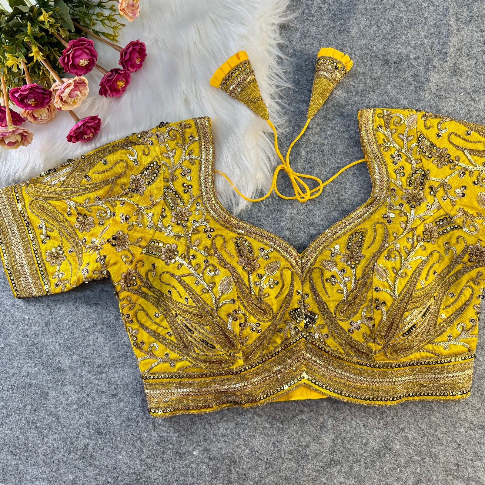 Beautiful Heavy Long Stitch Apple-Cut Codding Work Bridal Blouse