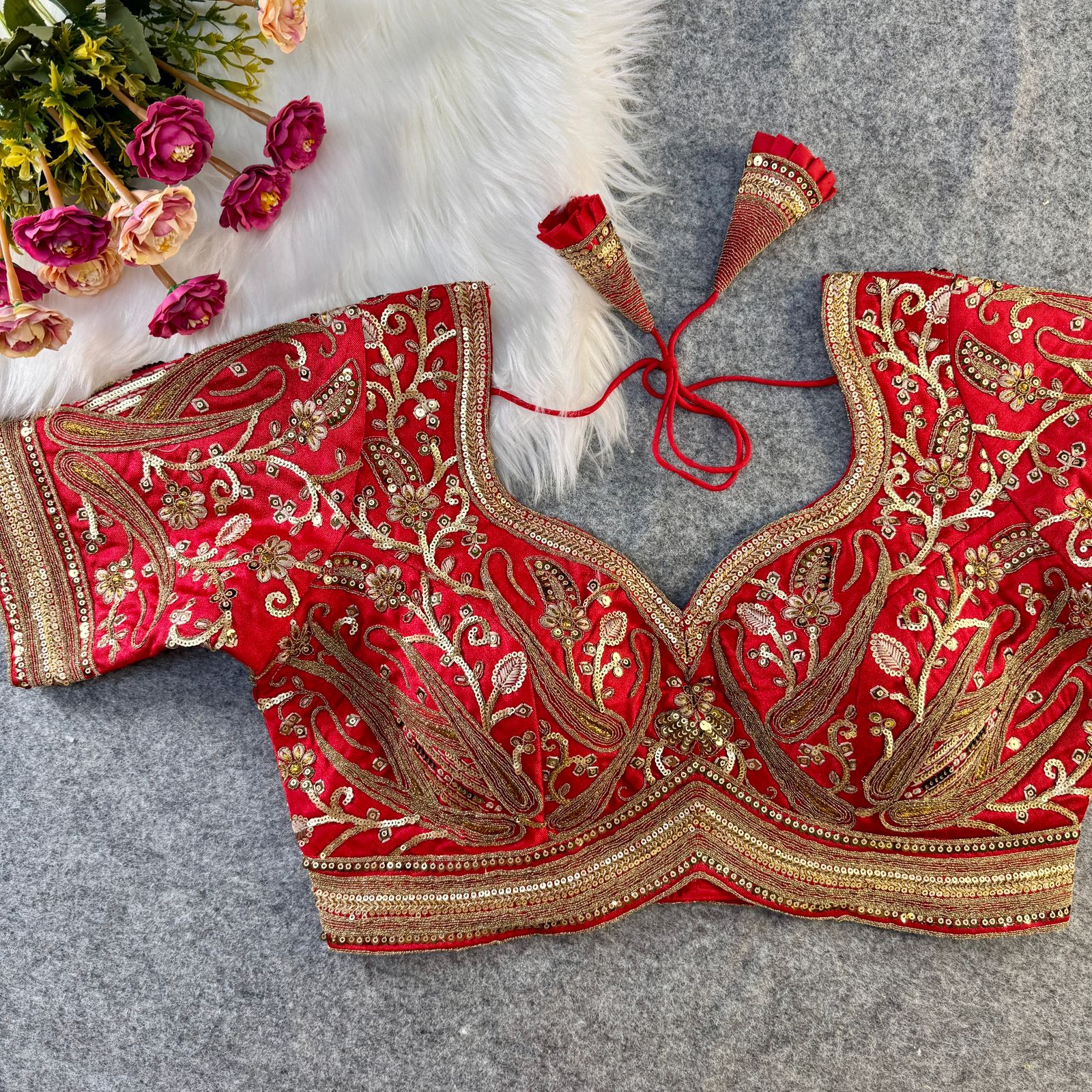 Beautiful Heavy Long Stitch Apple-Cut Codding Work Bridal Blouse