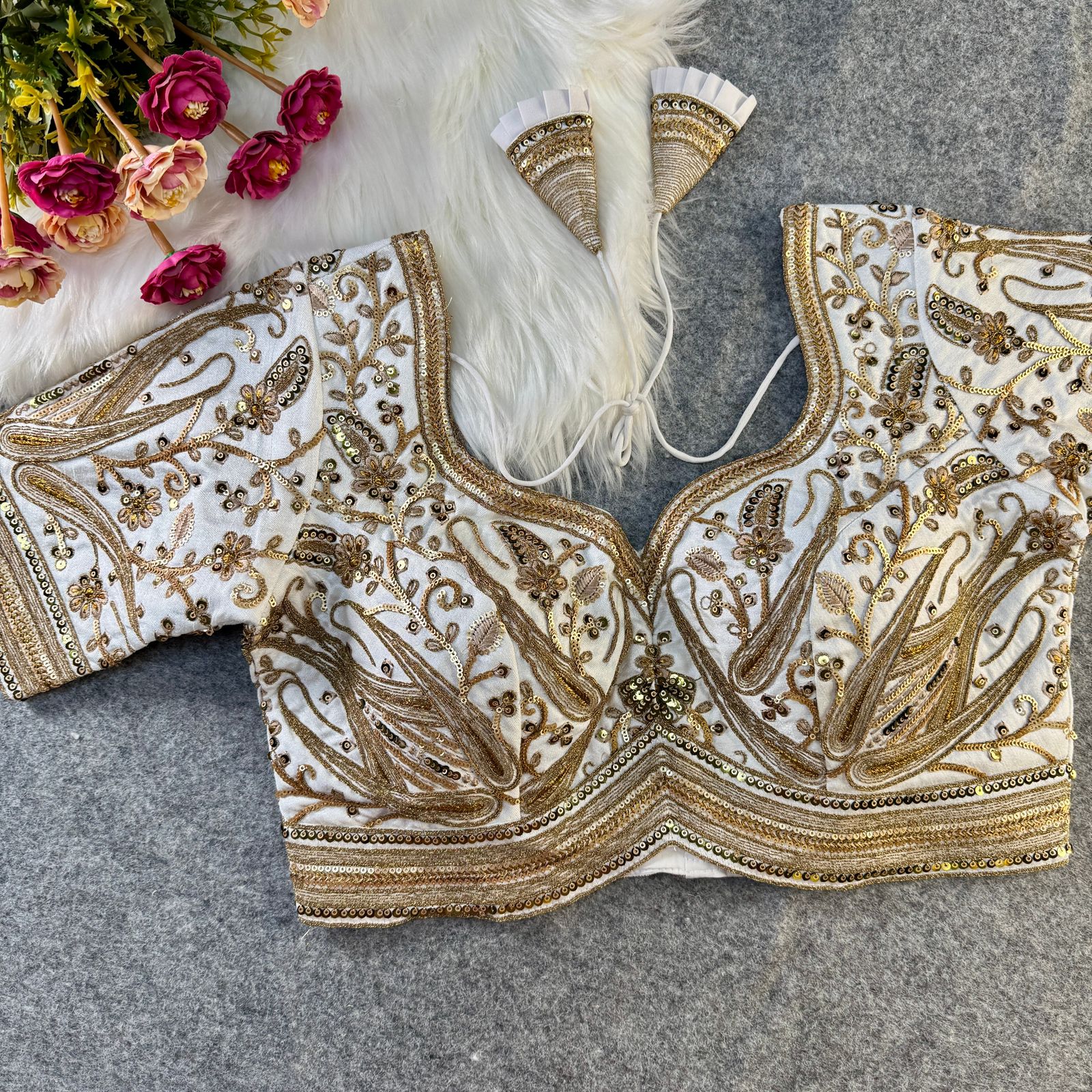 Beautiful Heavy Long Stitch Apple-Cut Codding Work Bridal Blouse