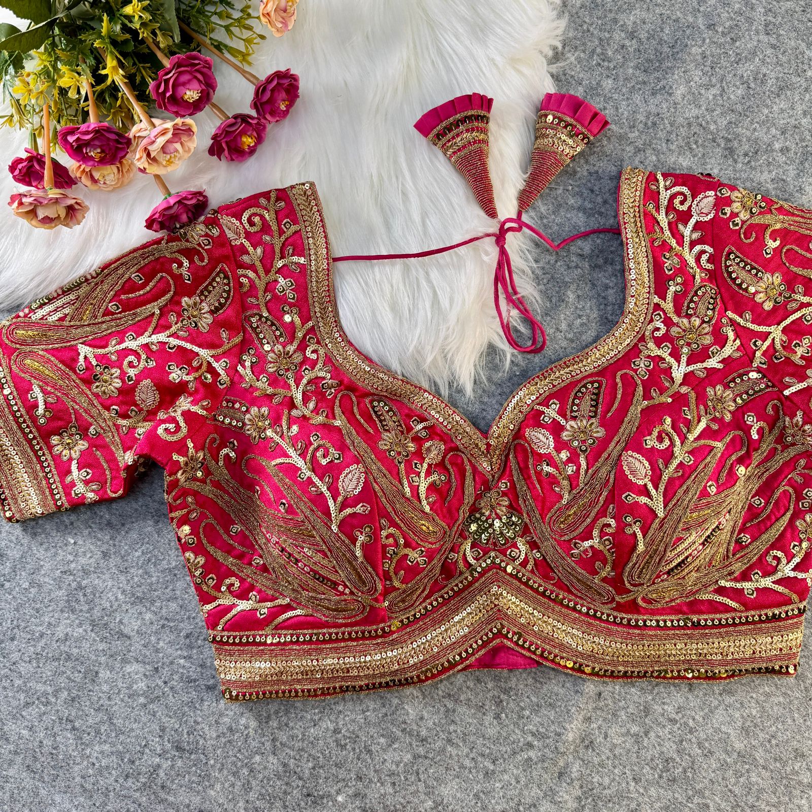 Beautiful Heavy Long Stitch Apple-Cut Codding Work Bridal Blouse