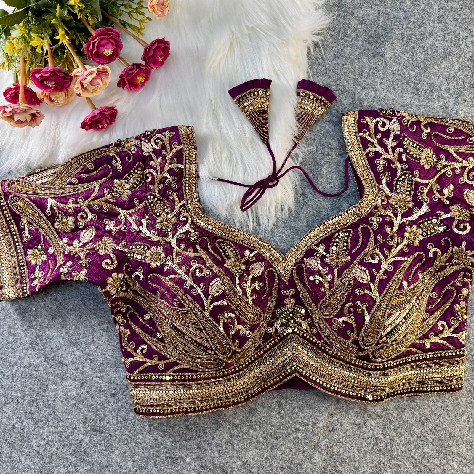 Beautiful Heavy Long Stitch Apple-Cut Codding Work Bridal Blouse