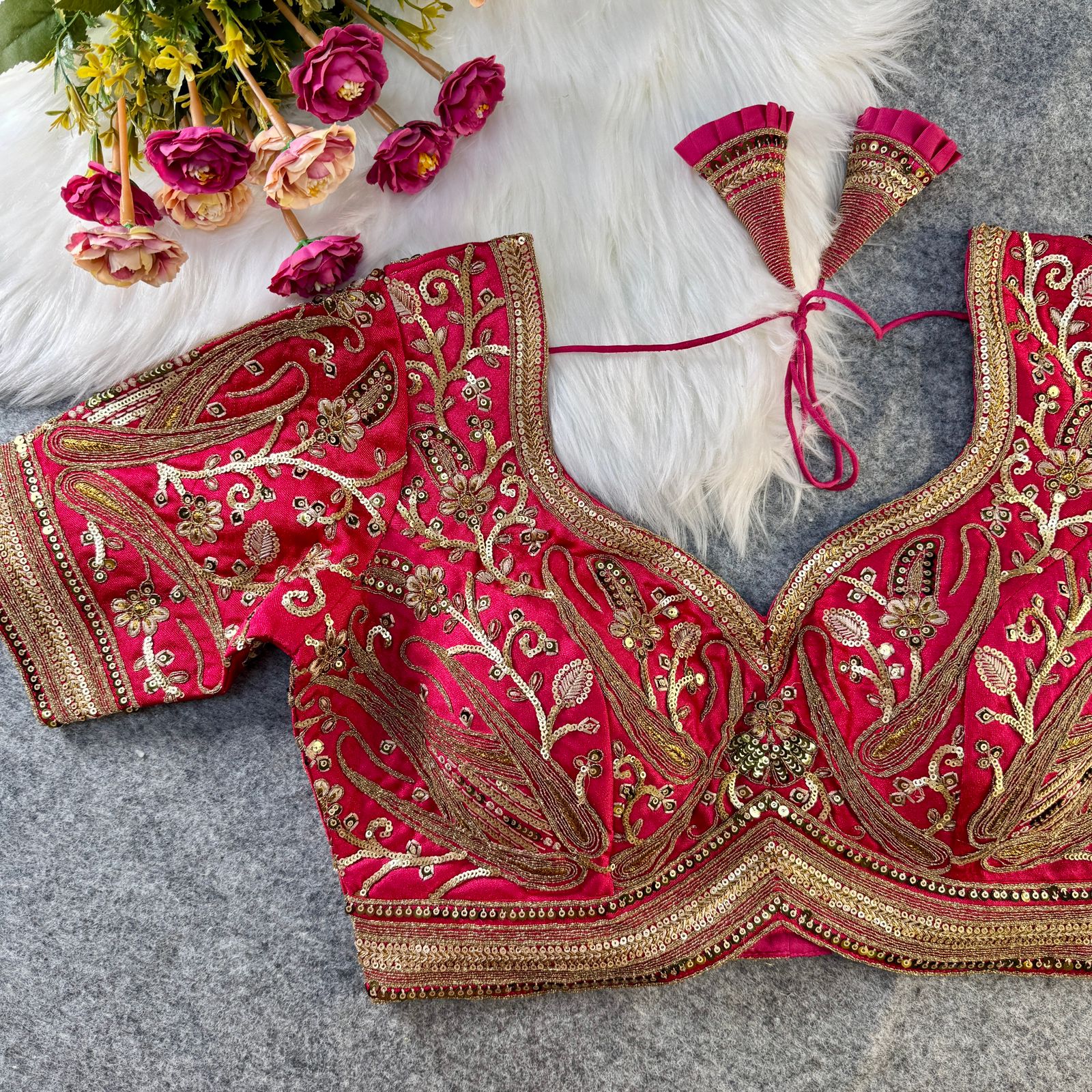 Beautiful Heavy Long Stitch Apple-Cut Codding Work Bridal Blouse