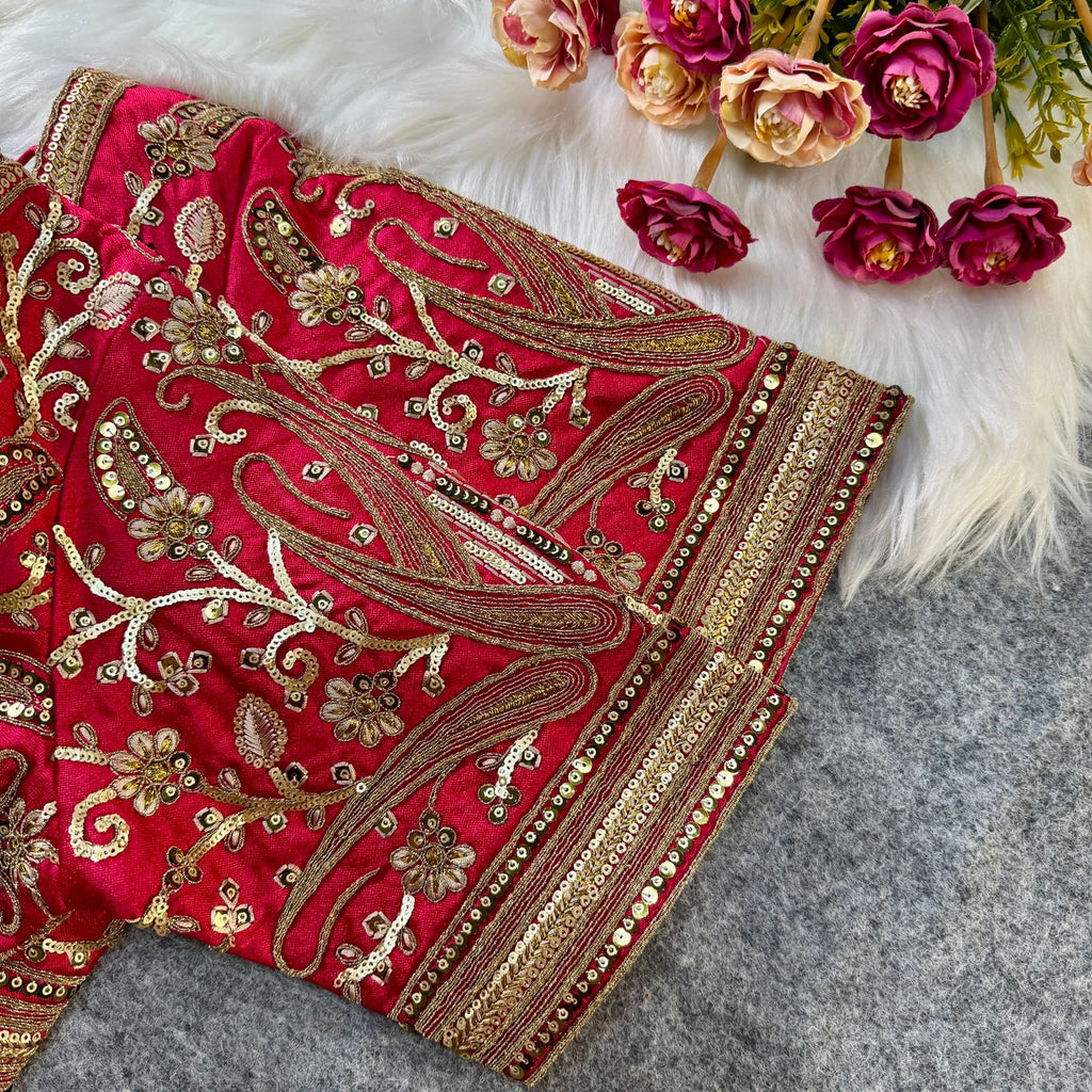 Beautiful Heavy Long Stitch Apple-Cut Codding Work Bridal Blouse