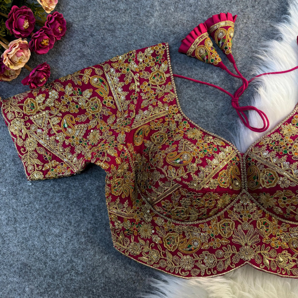 Luxury Apple-Cut Bridal Blouse with Heavy Embroidery & Sequins