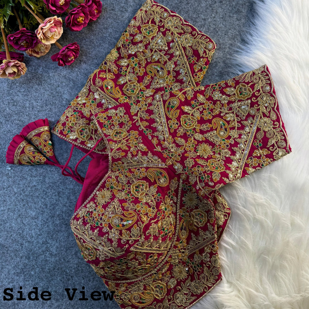 Luxury Apple-Cut Bridal Blouse with Heavy Embroidery & Sequins